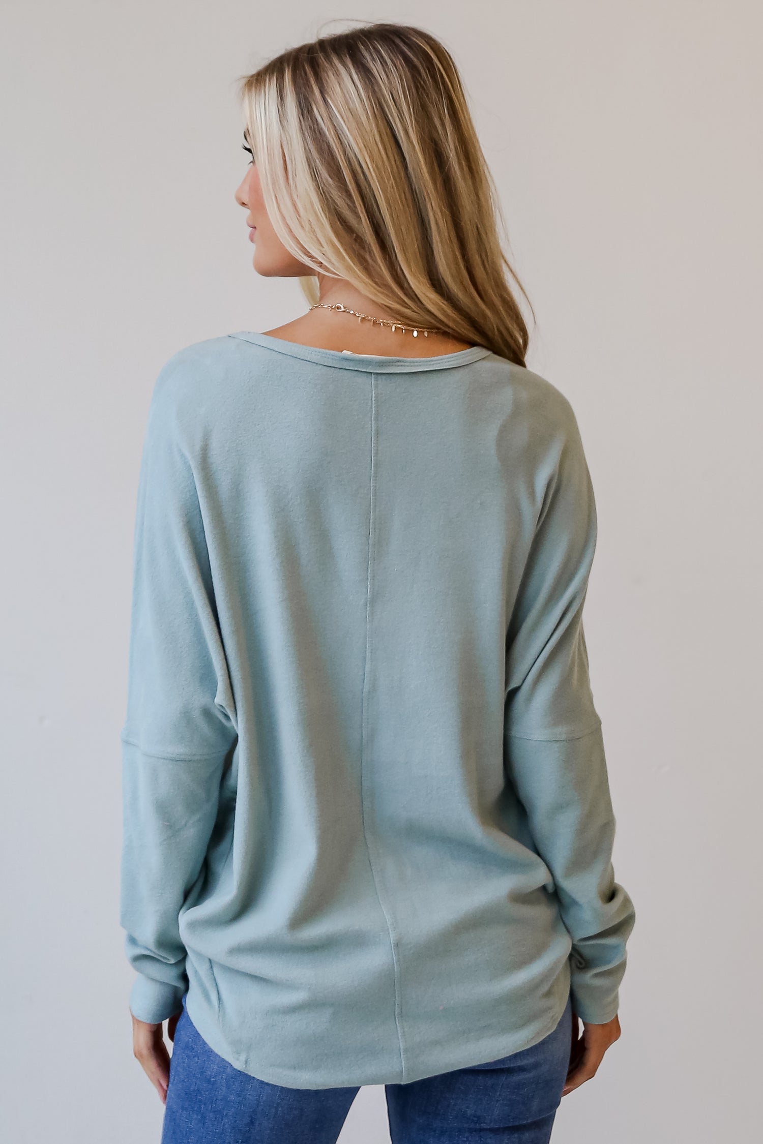 sage Brushed Knit Top back view