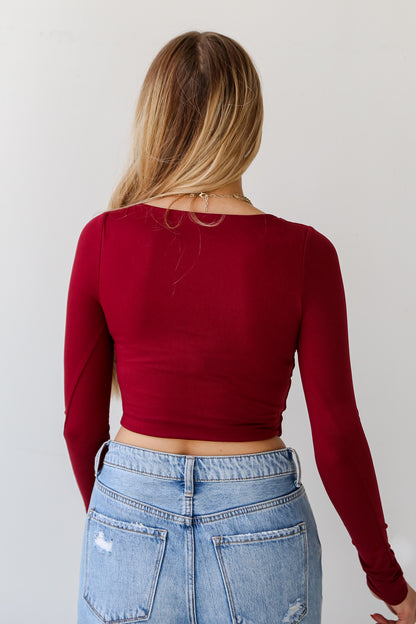 Burgundy Square Neck Crop Top for women