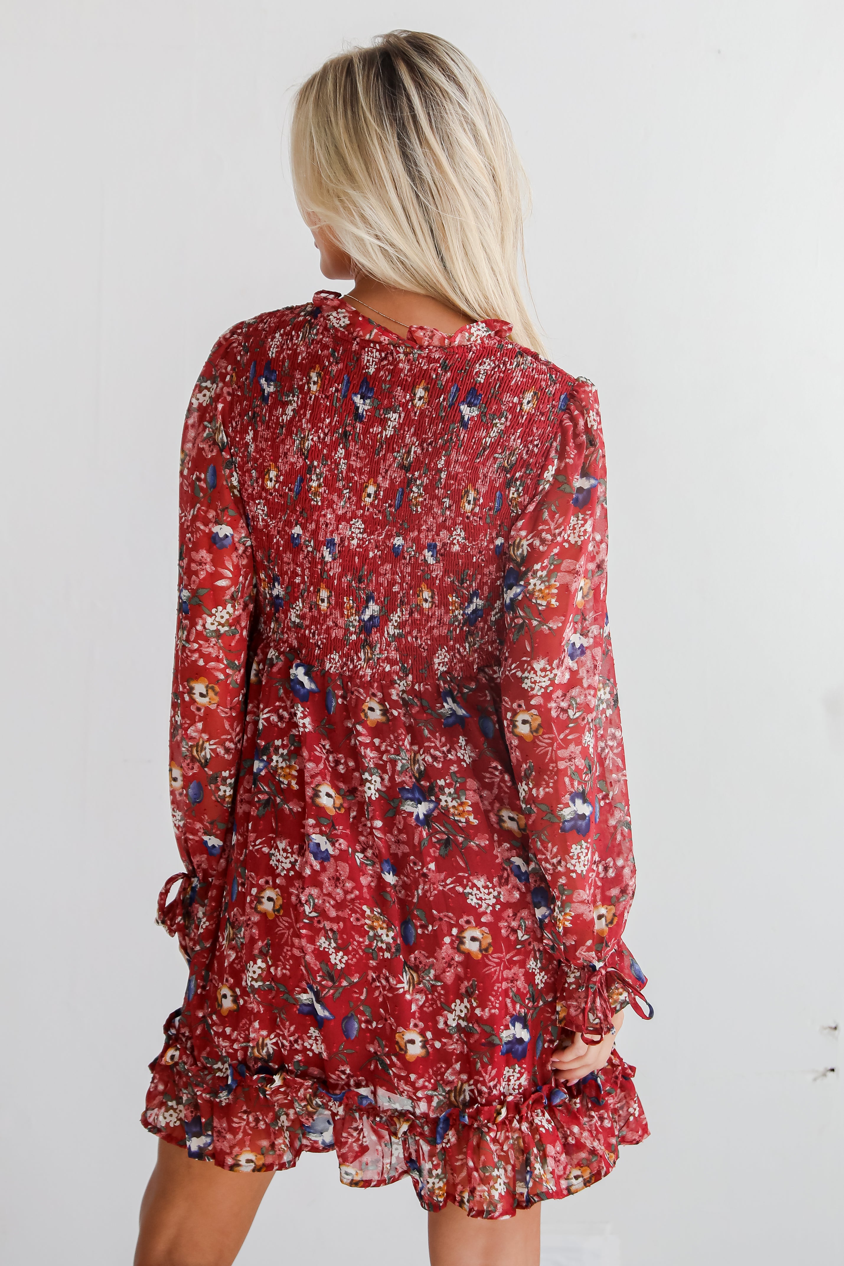 Darling Persuasion Burgundy Floral Mini Dress