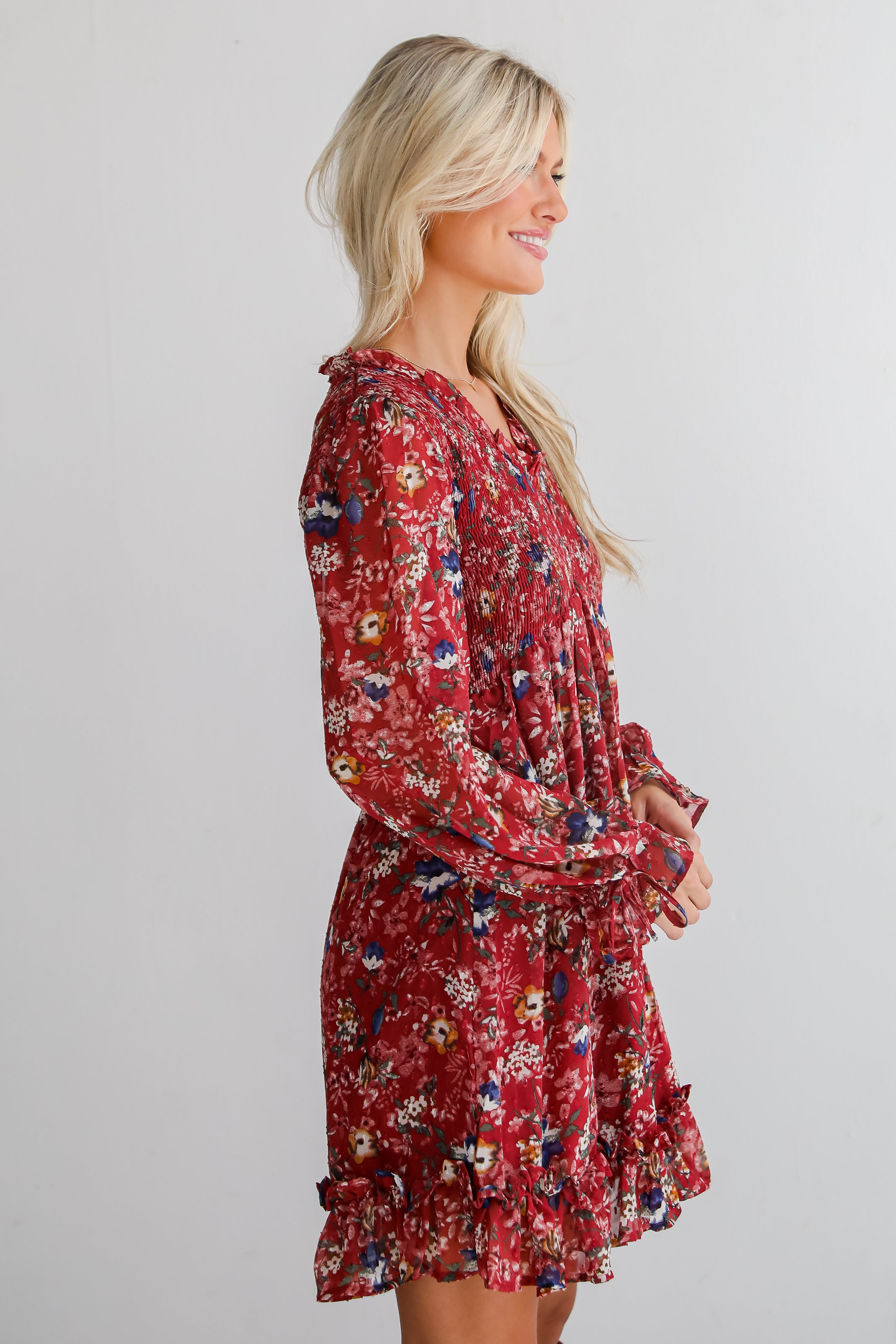 Darling Persuasion Burgundy Floral Mini Dress