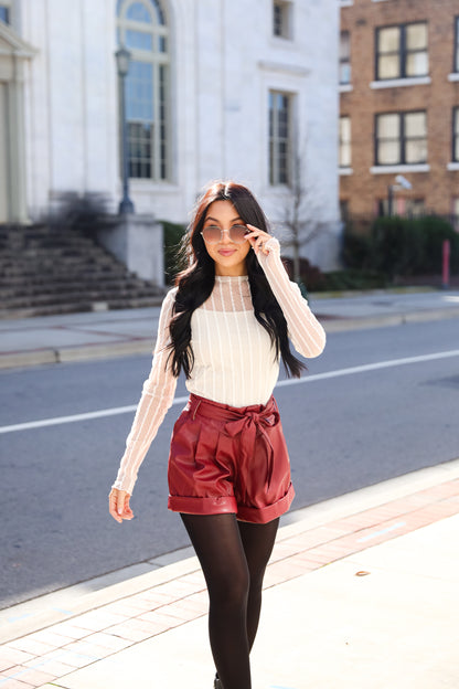 Casual Luxury Burgundy Leather Shorts