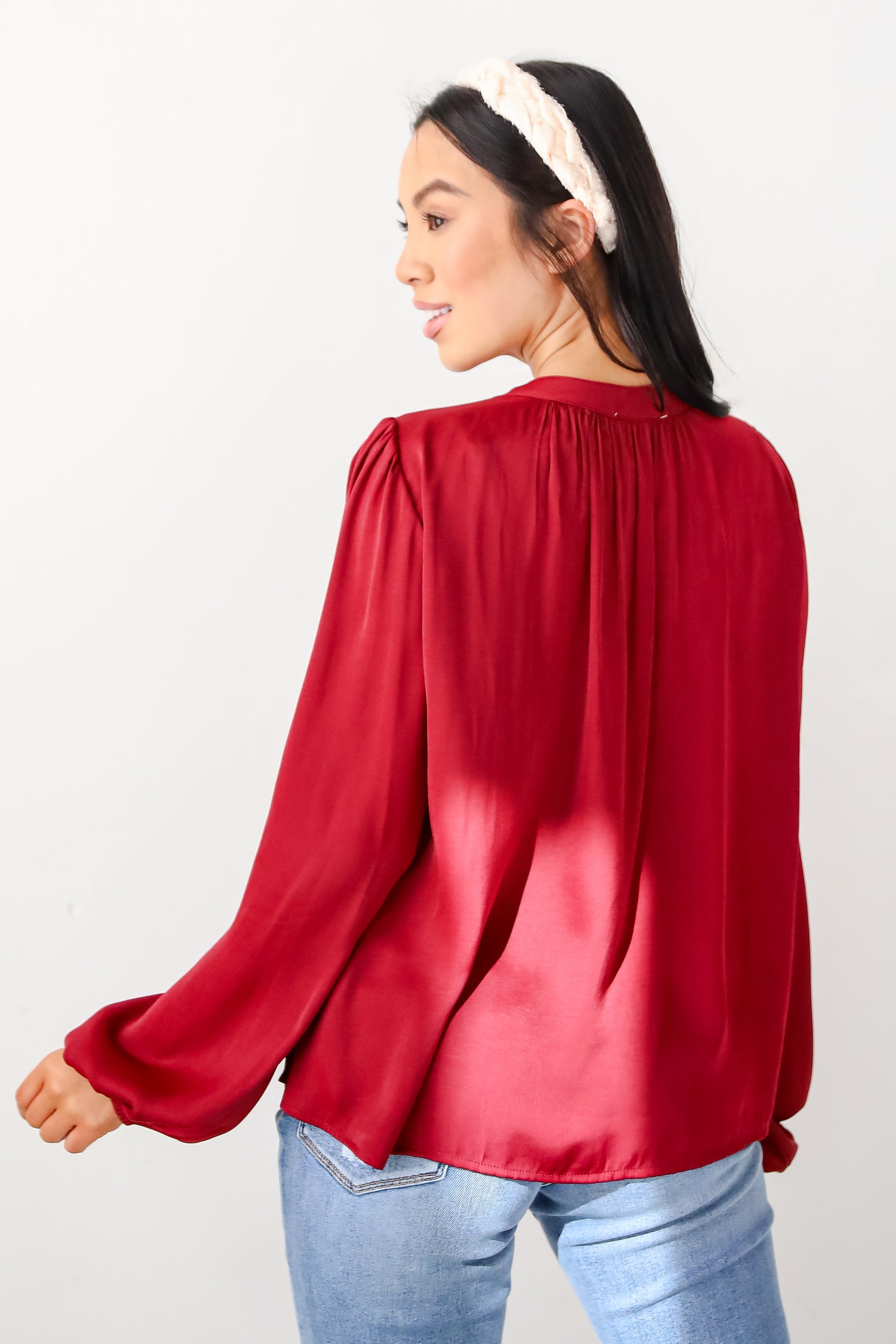 Ideal Sophisticate Burgundy Satin Blouse