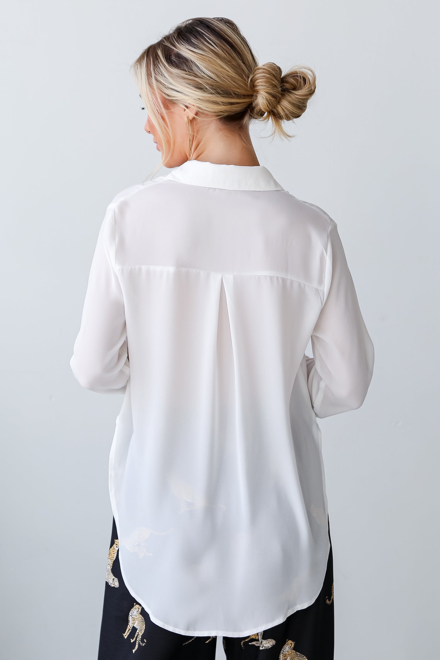 white Button-Up Blouse back view