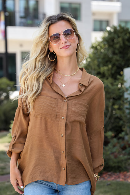 Compelling Composure Oversized Button-Up Blouse