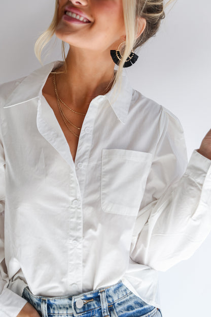 white Button-Up Blouse close up