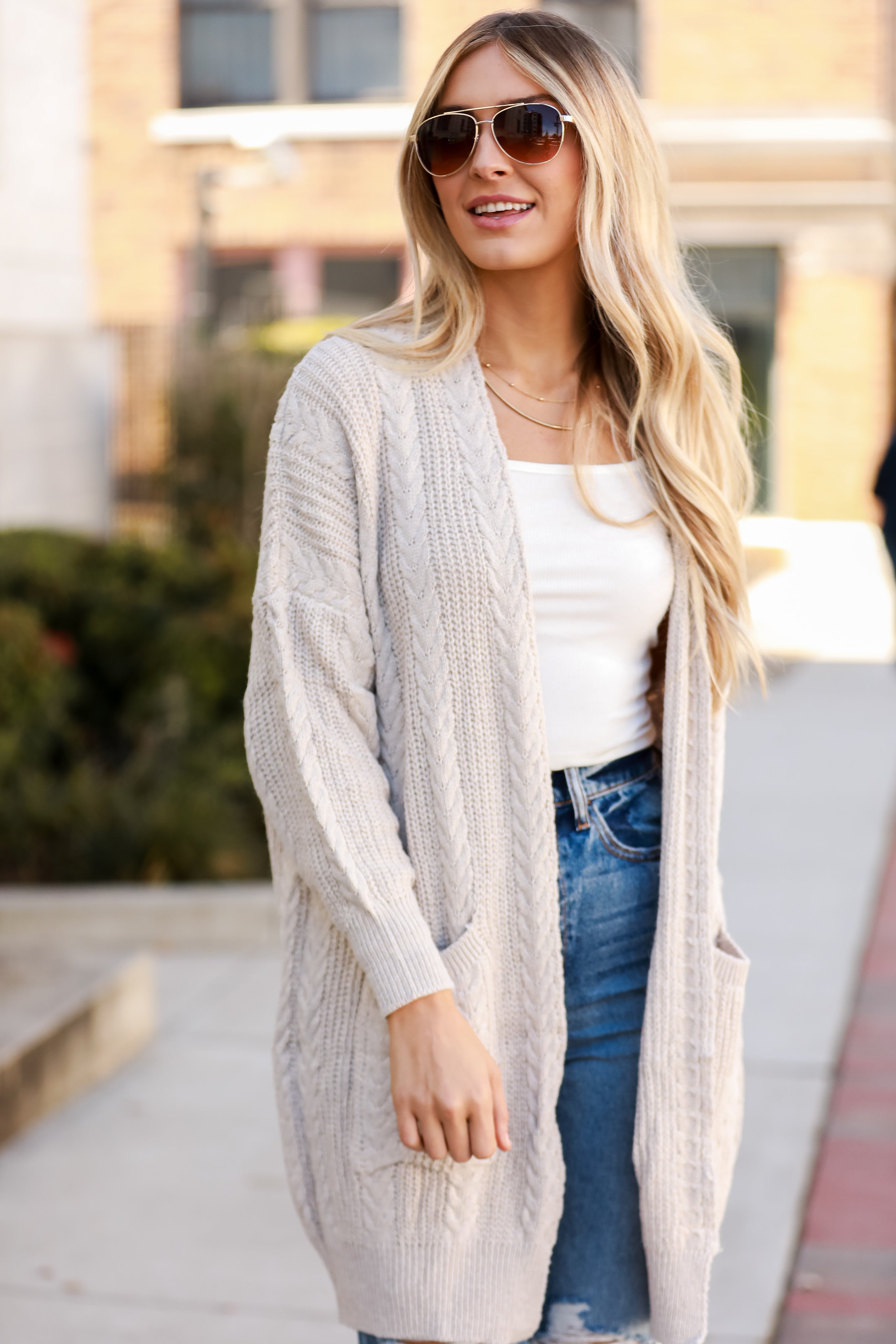 tan Cable Knit Cardigan