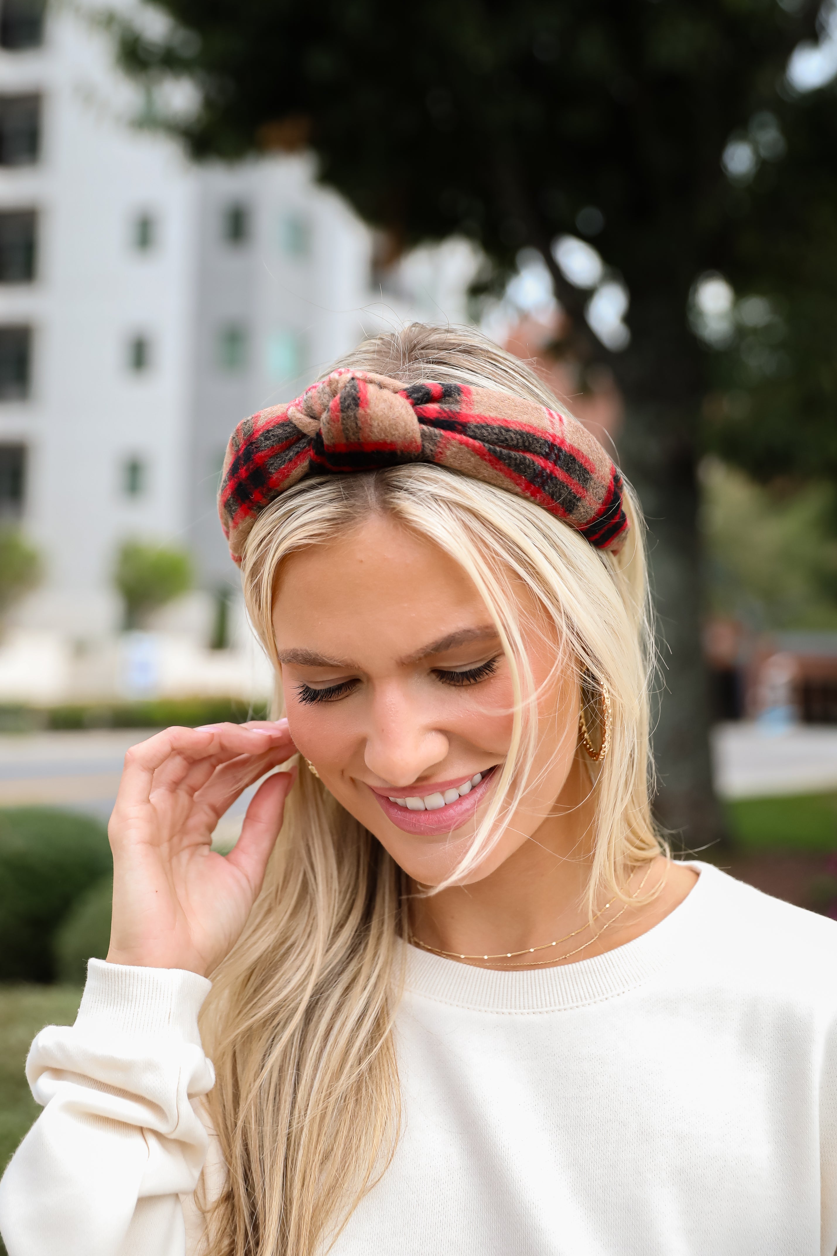 Precious Energy Plaid Knotted Headband