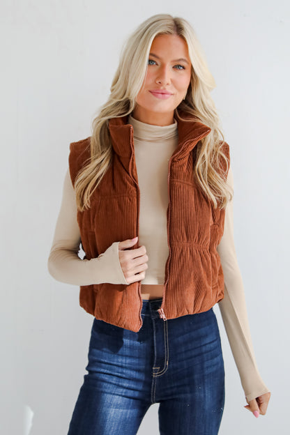 Cozy Being Camel Corduroy Puffer Vest