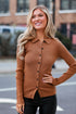 Camel Ribbed Knit Button-Up Top