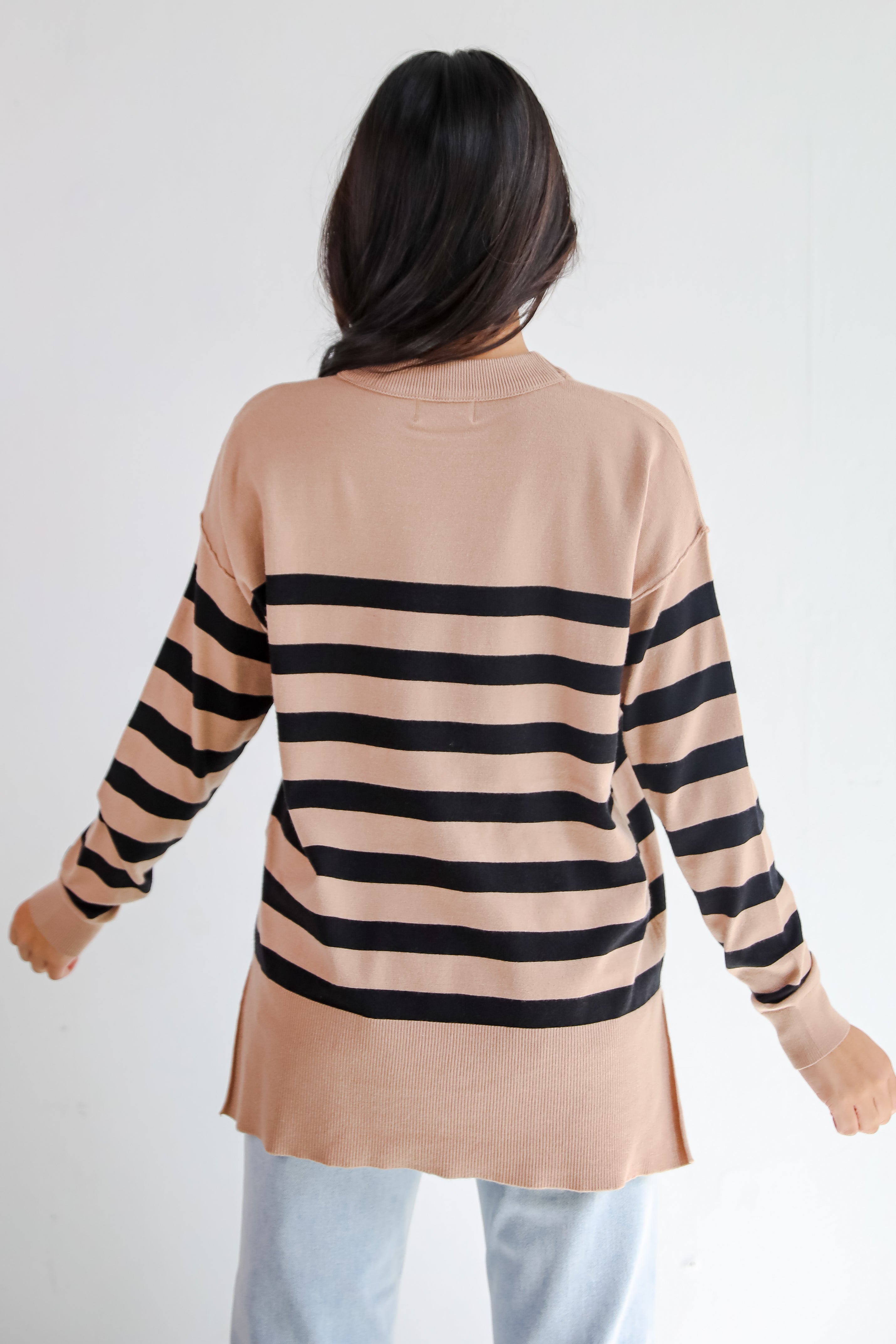 Cuddled Up Days Camel Striped Sweater