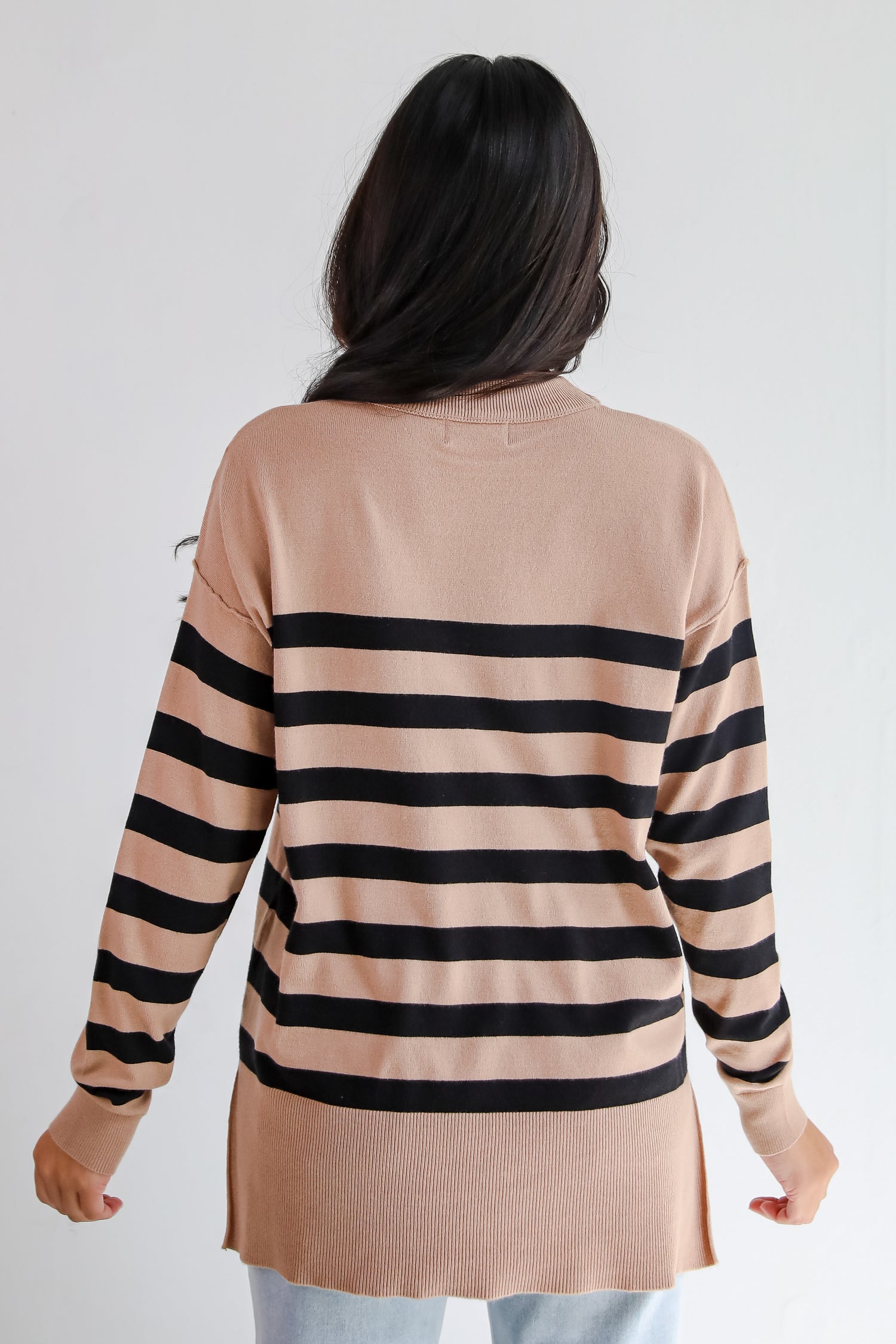 Cuddled Up Days Camel Striped Sweater