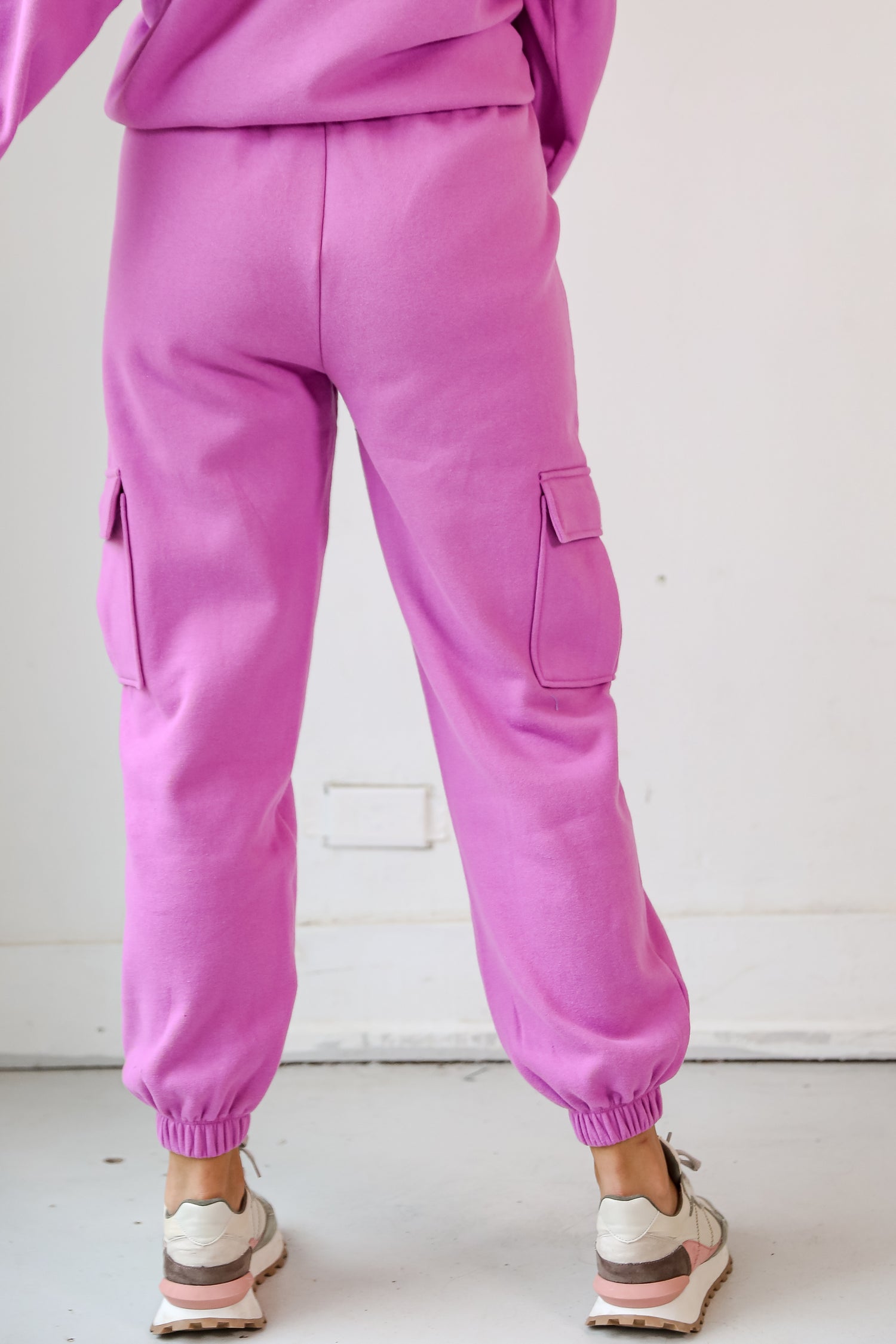 purple Fleece Cargo Jogger Sweatpants back view