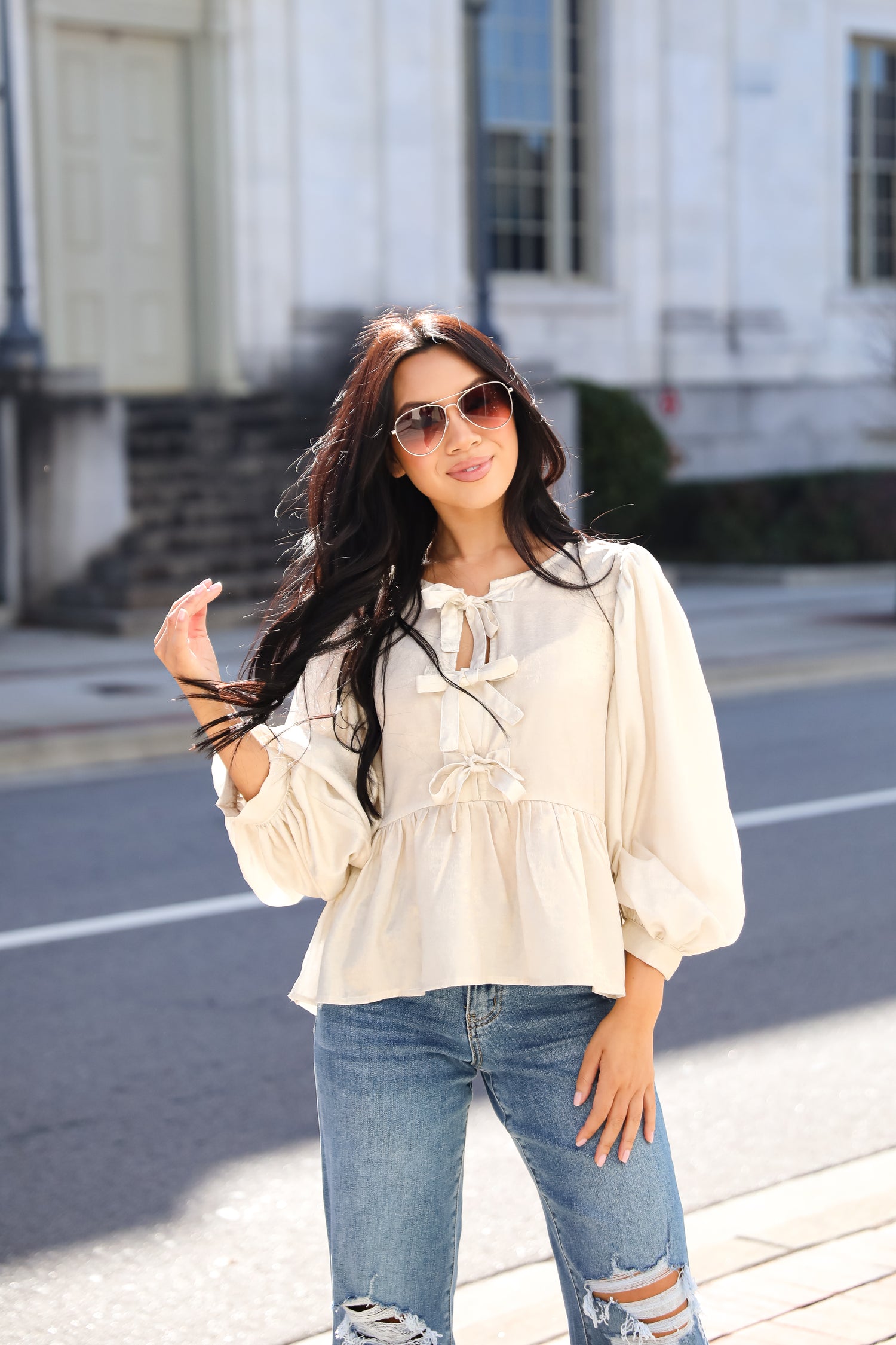 Notably Luxe Metallic Bow Blouse