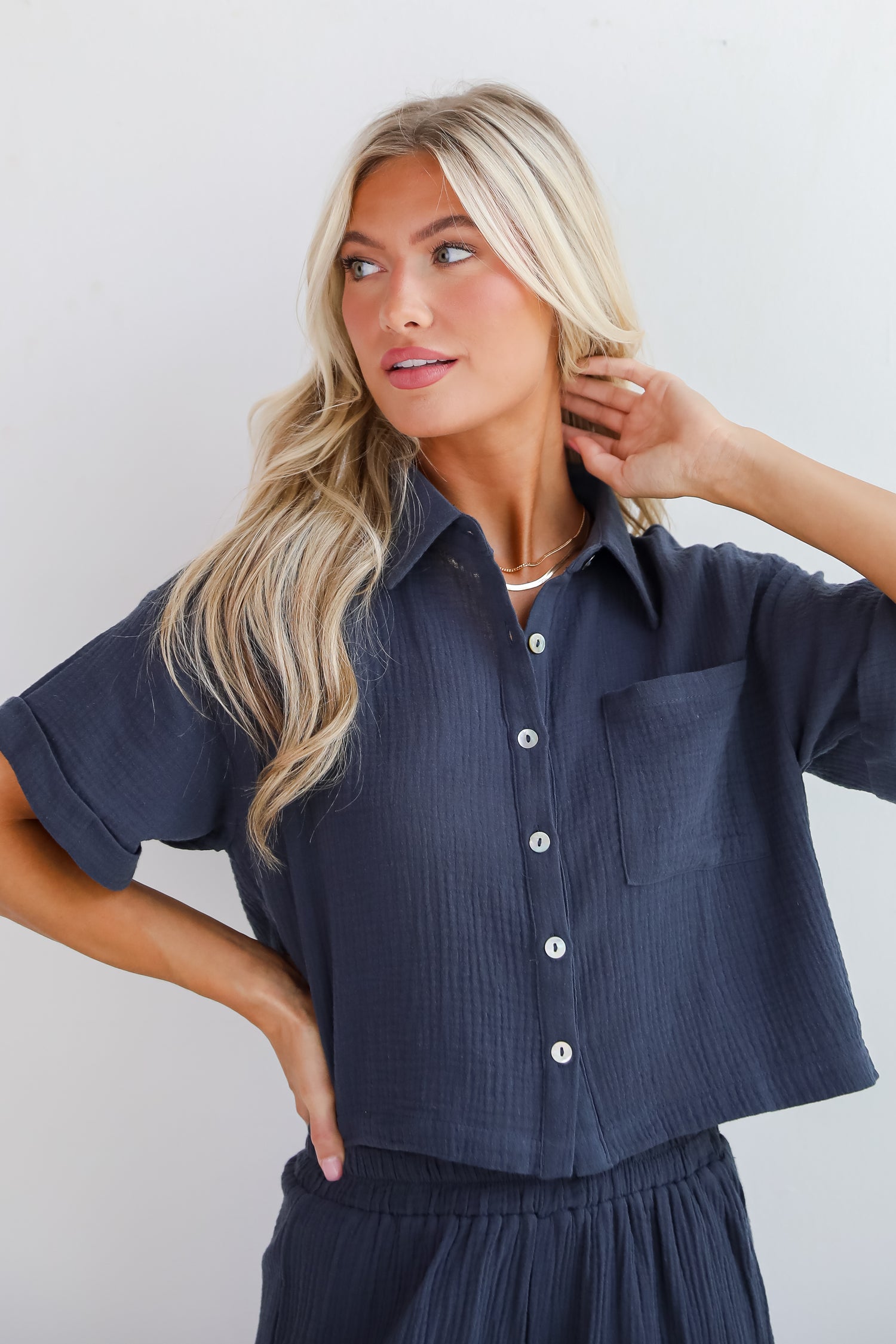 Too Perfect Charcoal Linen Blouse