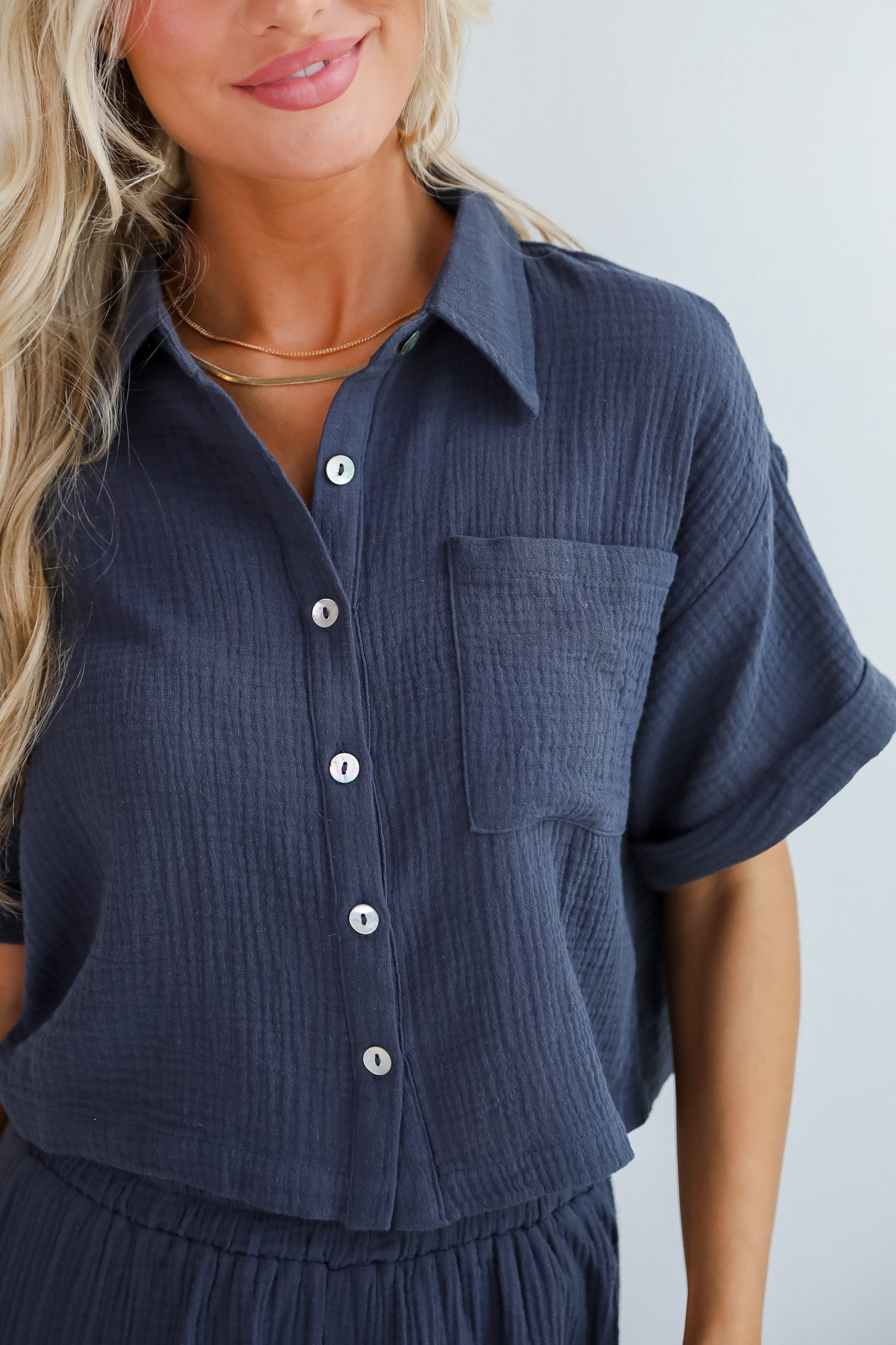 Too Perfect Charcoal Linen Blouse