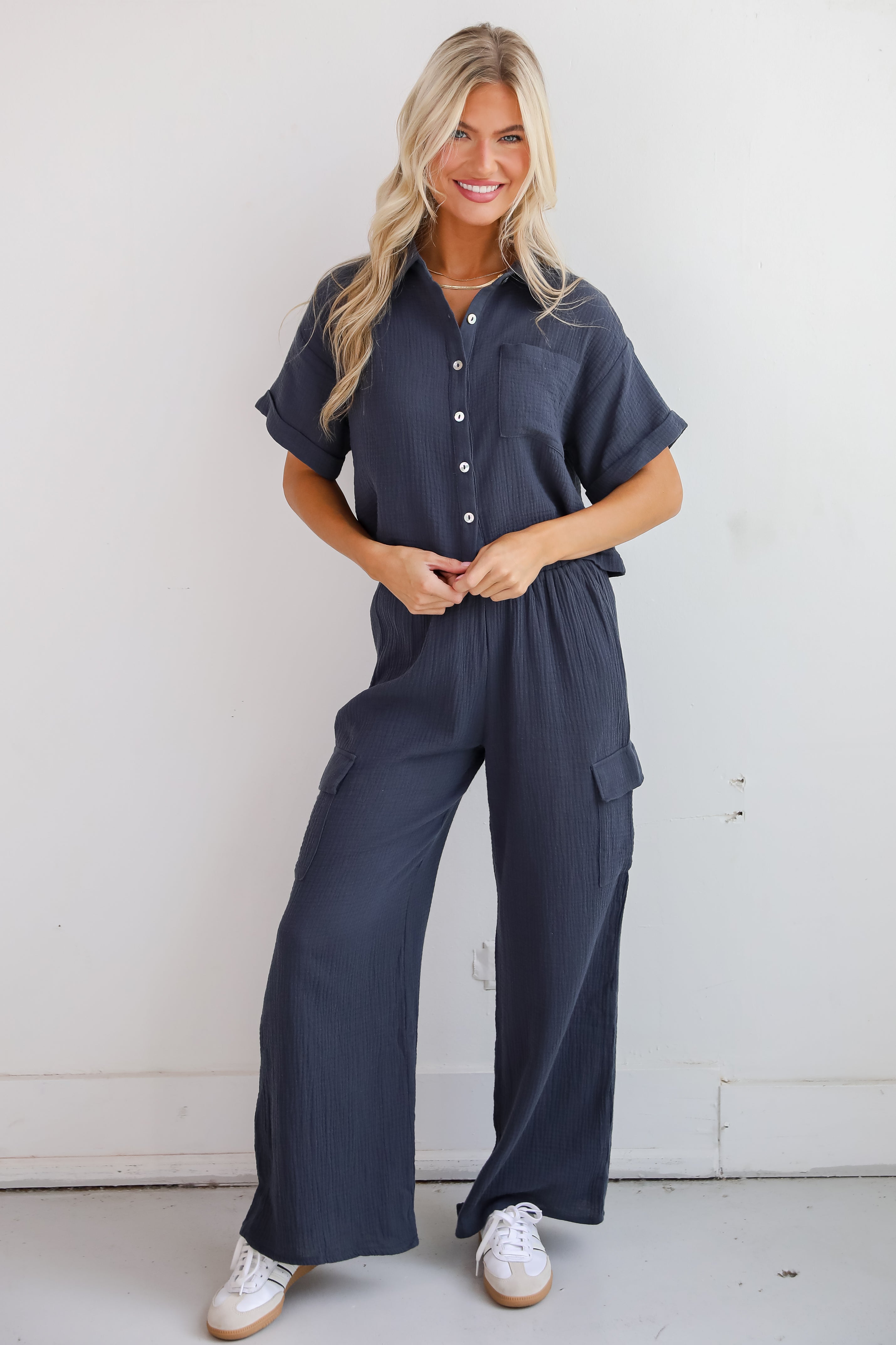 Too Perfect Charcoal Linen Blouse