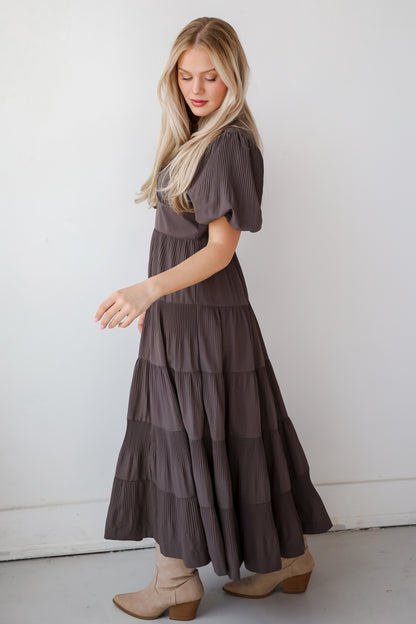 Stunning RSVP Charcoal Tiered Maxi Dress