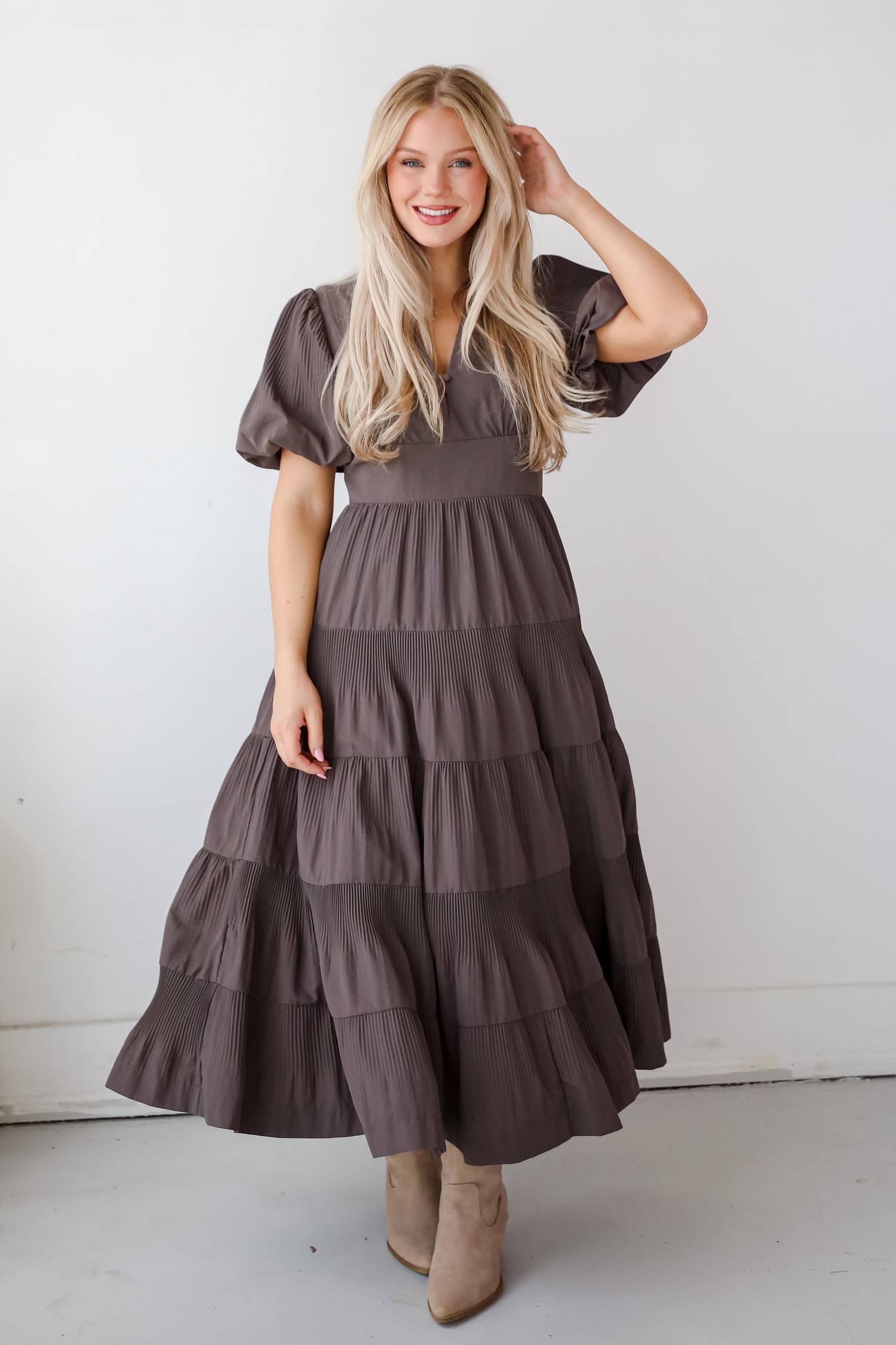 Stunning RSVP Charcoal Tiered Maxi Dress