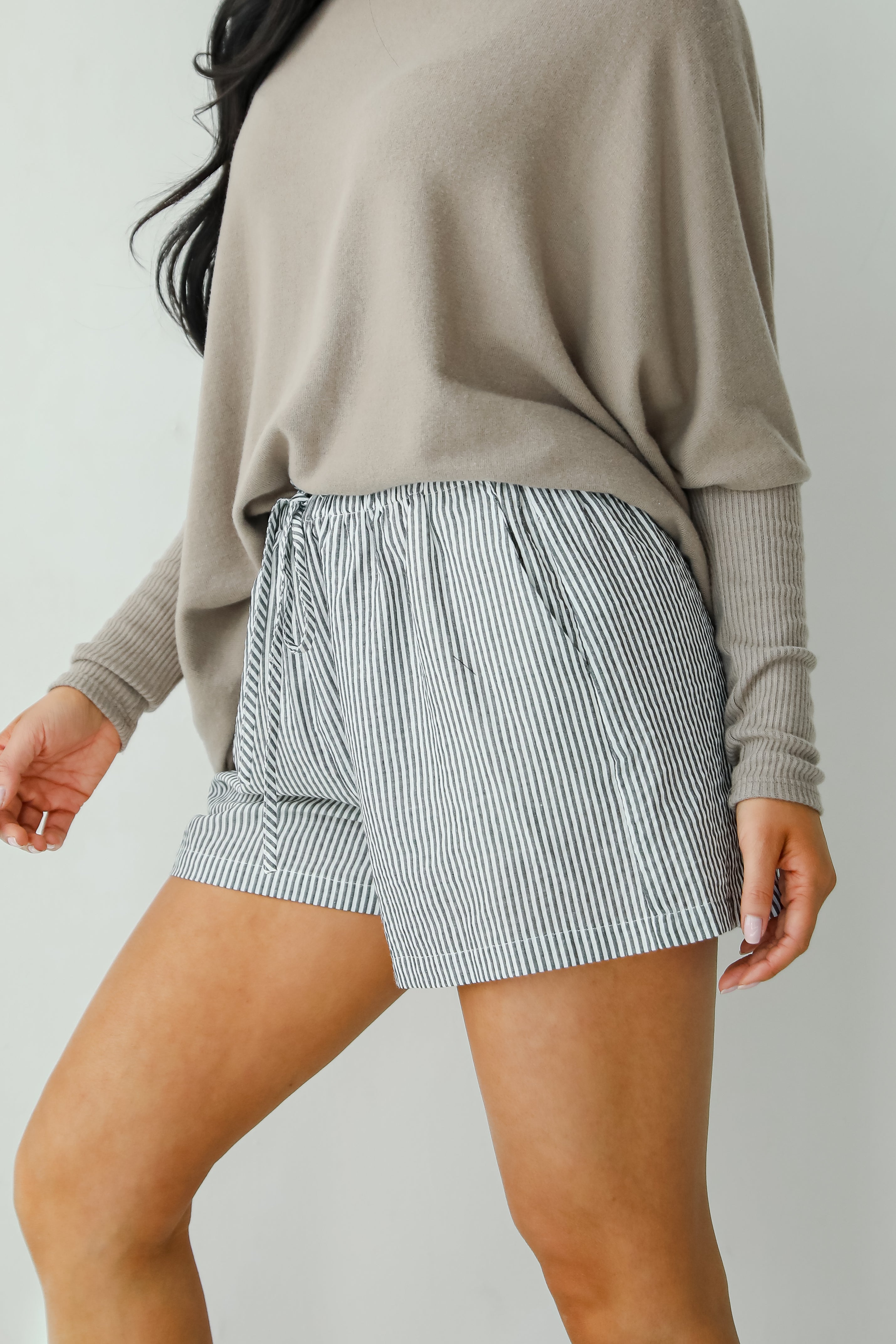 By The Bay Charcoal Striped Seersucker Shorts