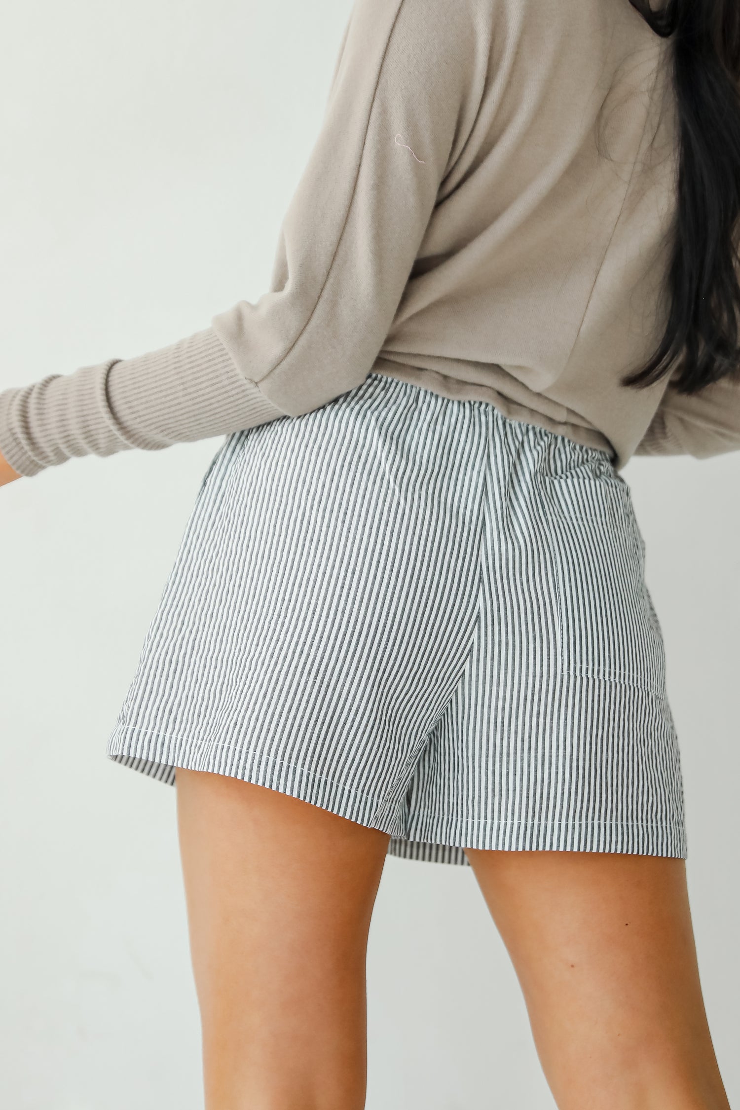 By The Bay Charcoal Striped Seersucker Shorts