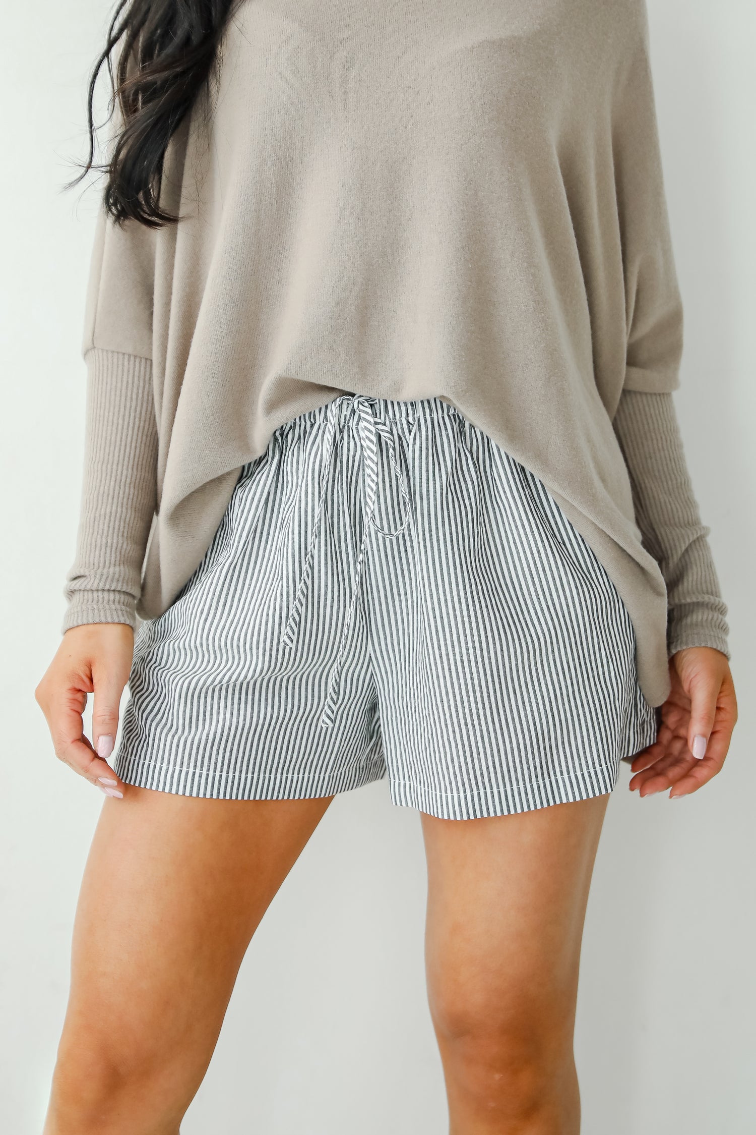 By The Bay Charcoal Striped Seersucker Shorts