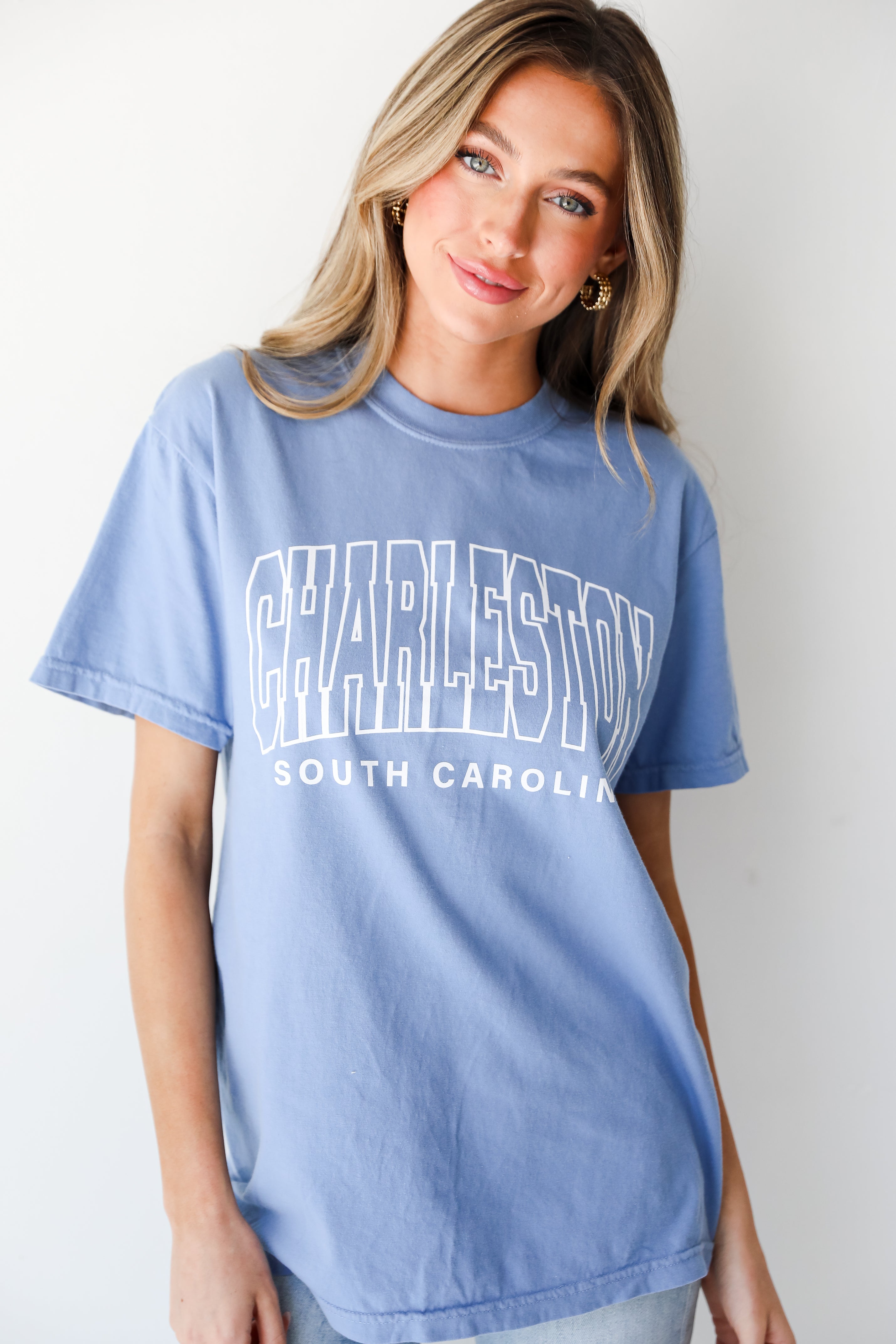 Light Blue Charleston South Carolina Block Letter Tee