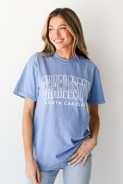 Light Blue Charleston South Carolina Block Letter Tee front view