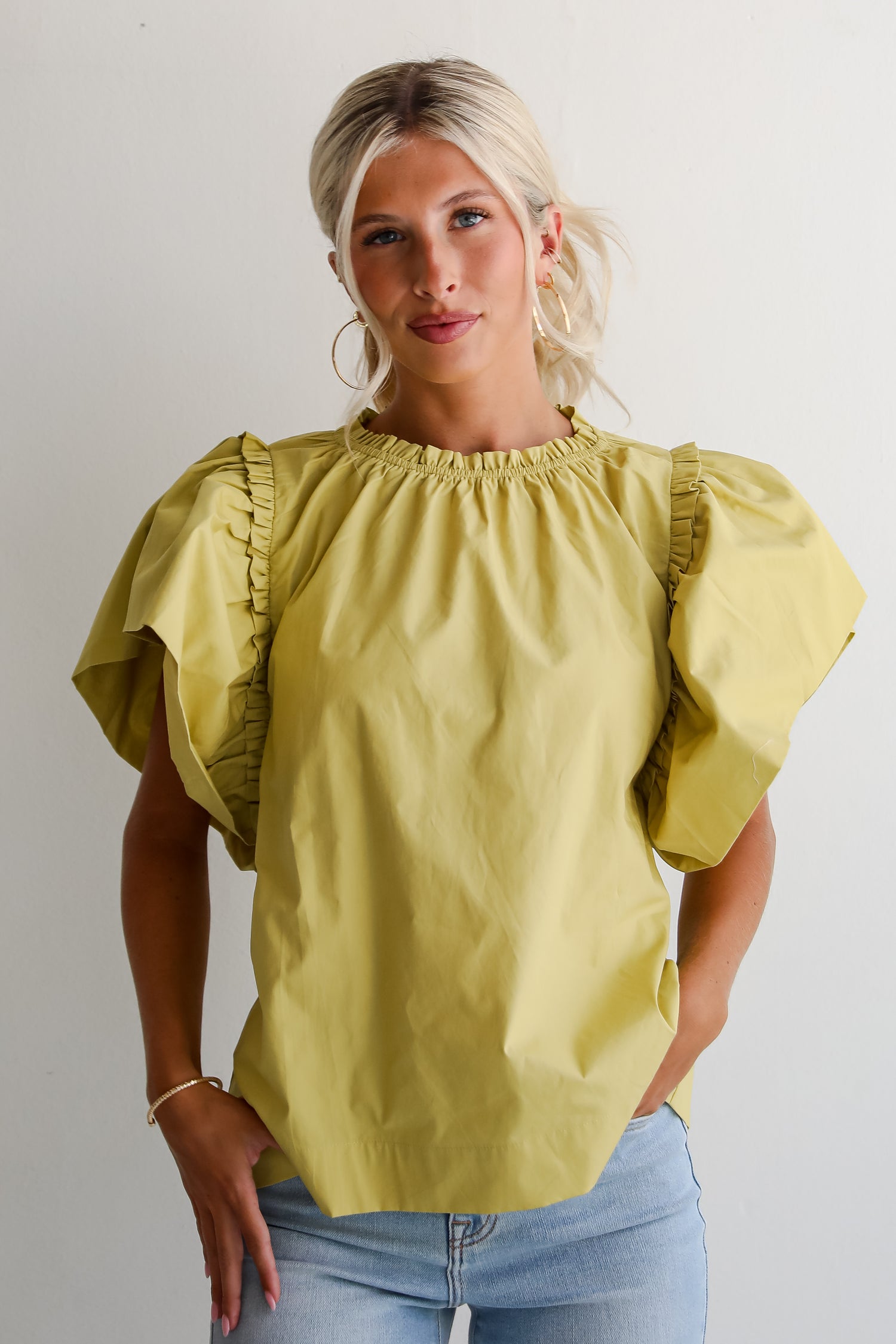 Precious Trend Chartreuse Ruffle Blouse