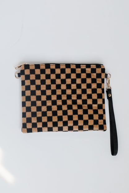 Composed Confidence Brown Checkered Crossbody Bag