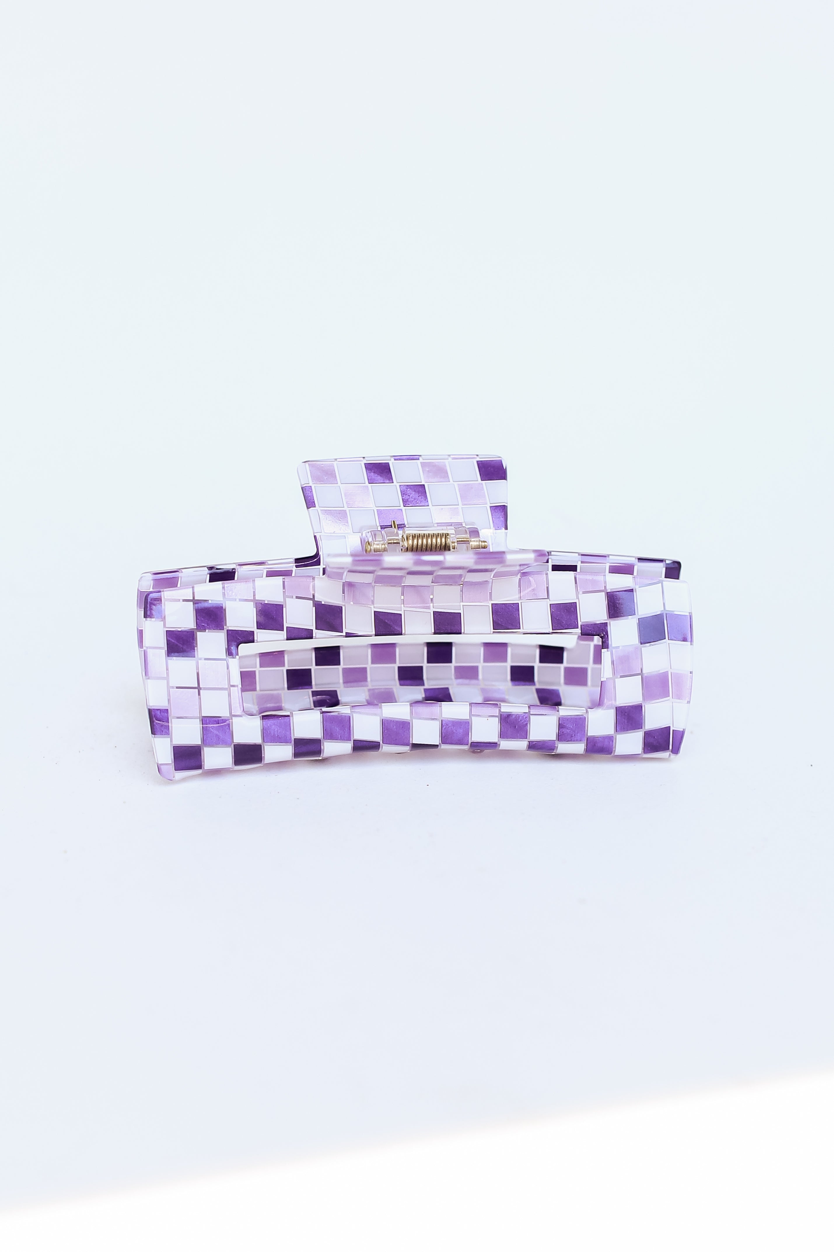 purple Acrylic Checkered Claw Hair Clip flat lay