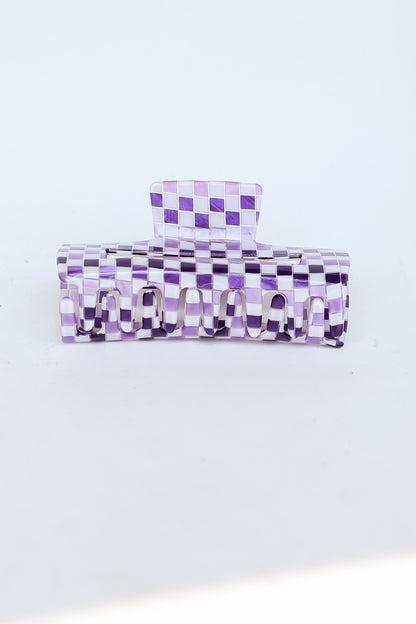 purple Acrylic Checkered Claw Hair Clip close up