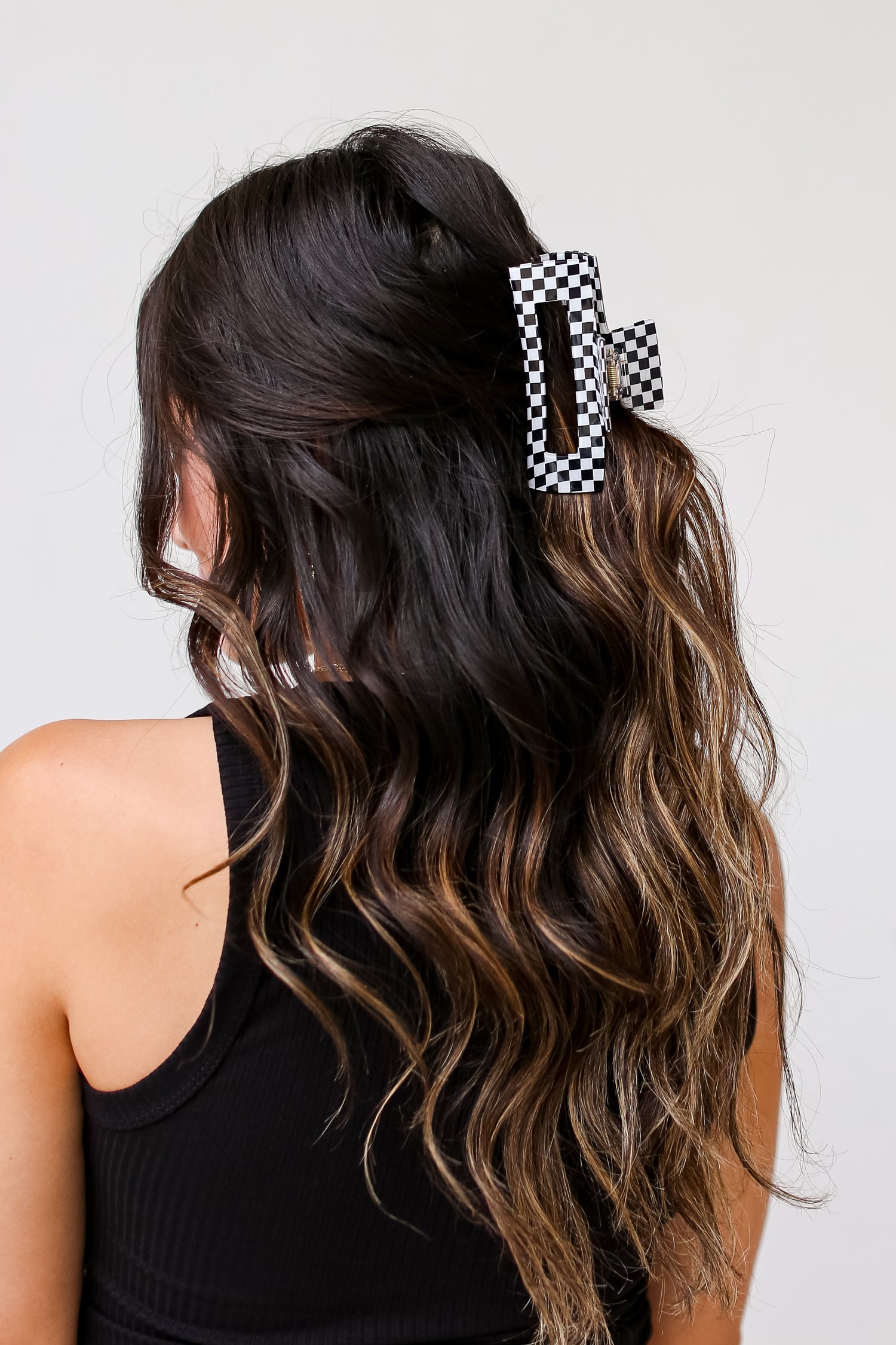 black Acrylic Checkered Claw Hair Clip side view