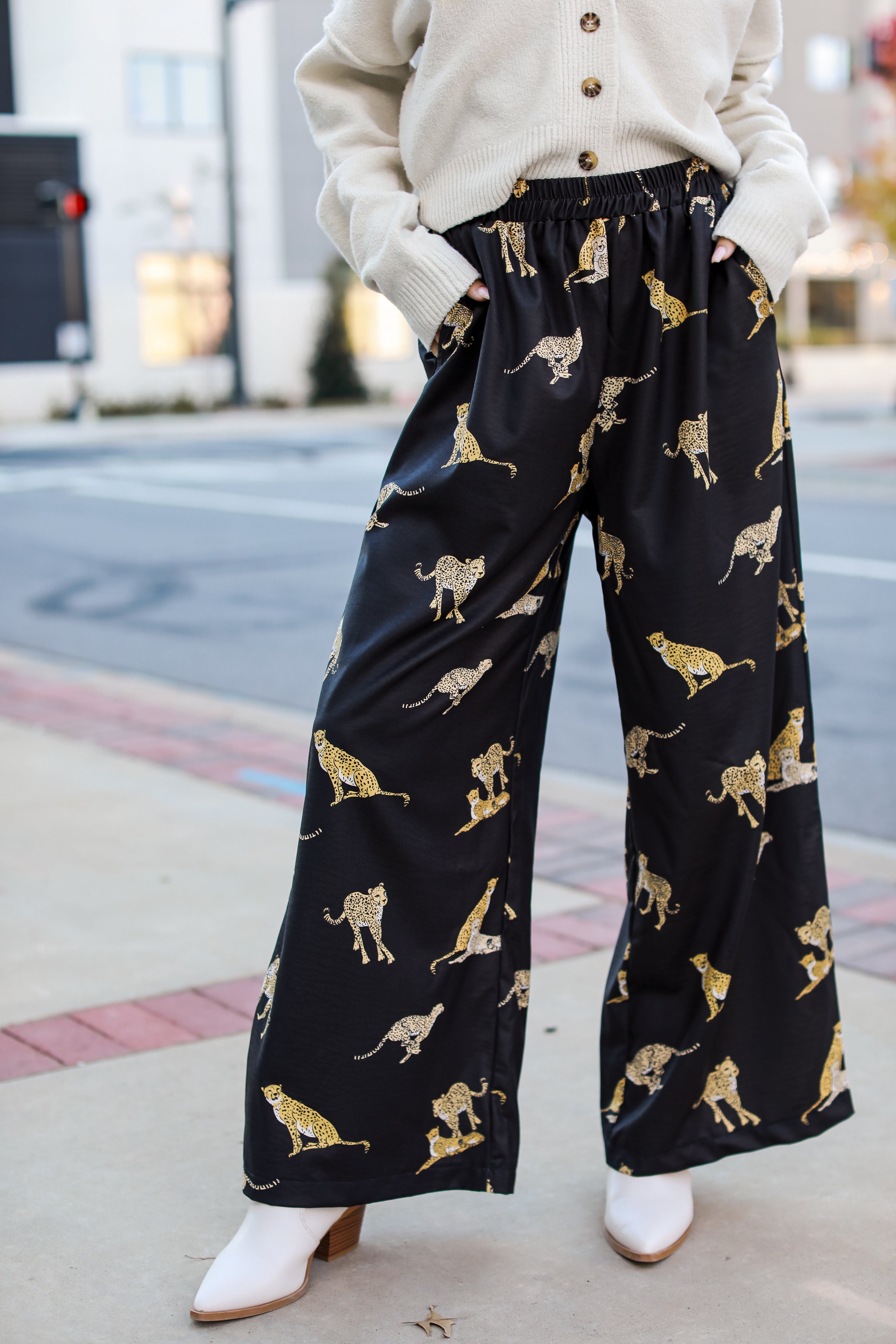 Black Cheetah Wide Leg Pants