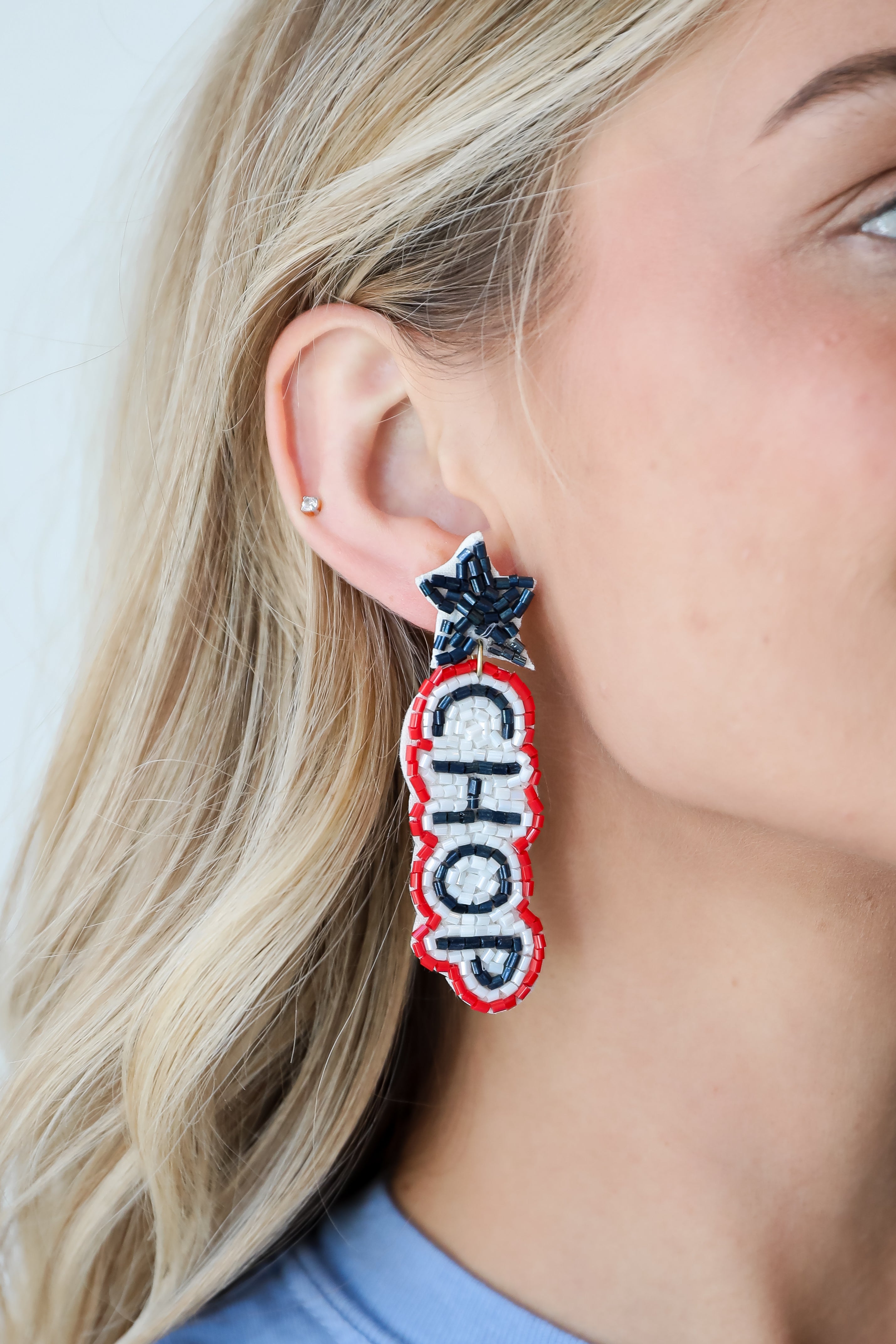 Navy Chop Chop Beaded Drop Earrings