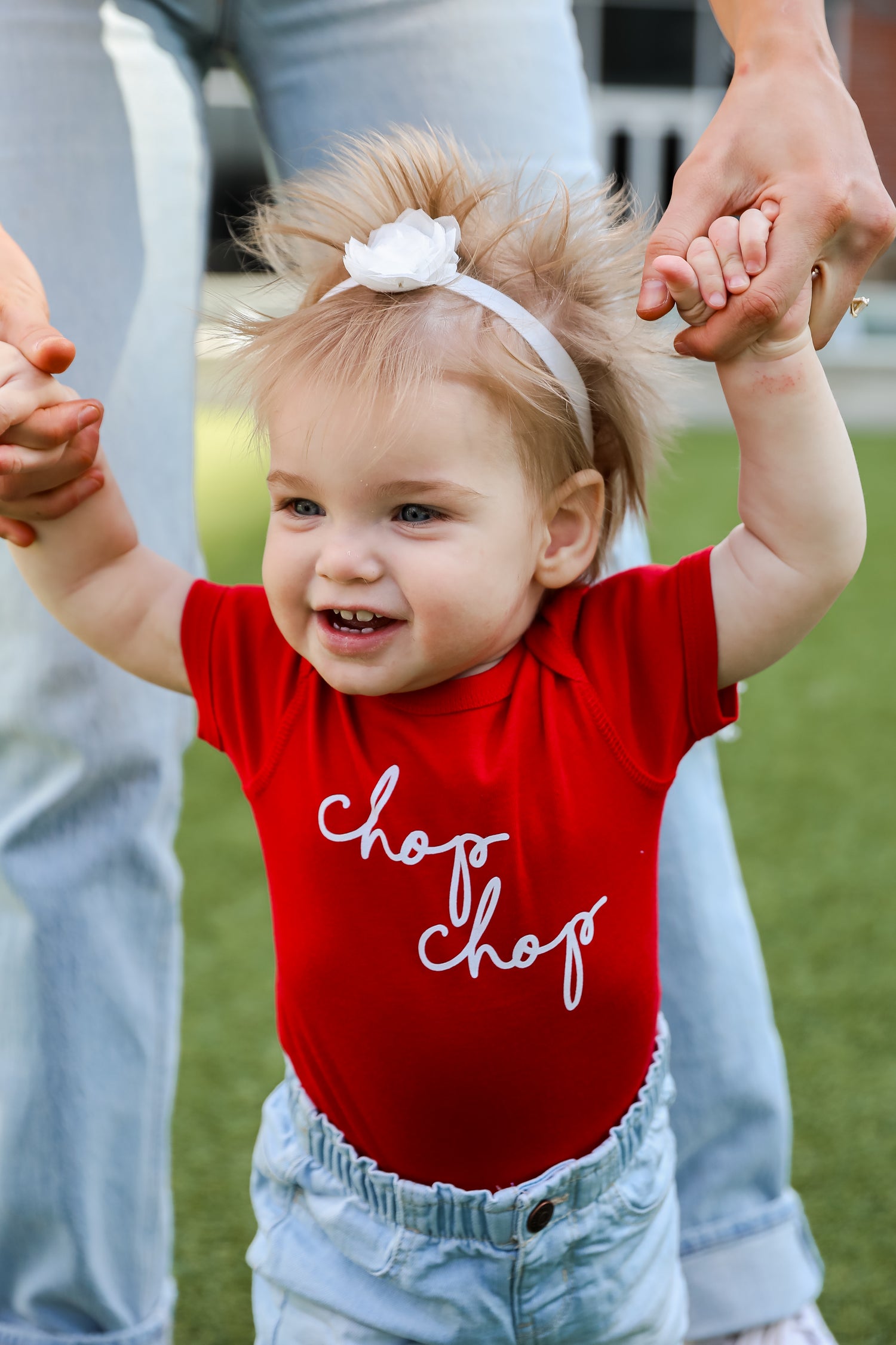 Red Chop Chop Script Onesie