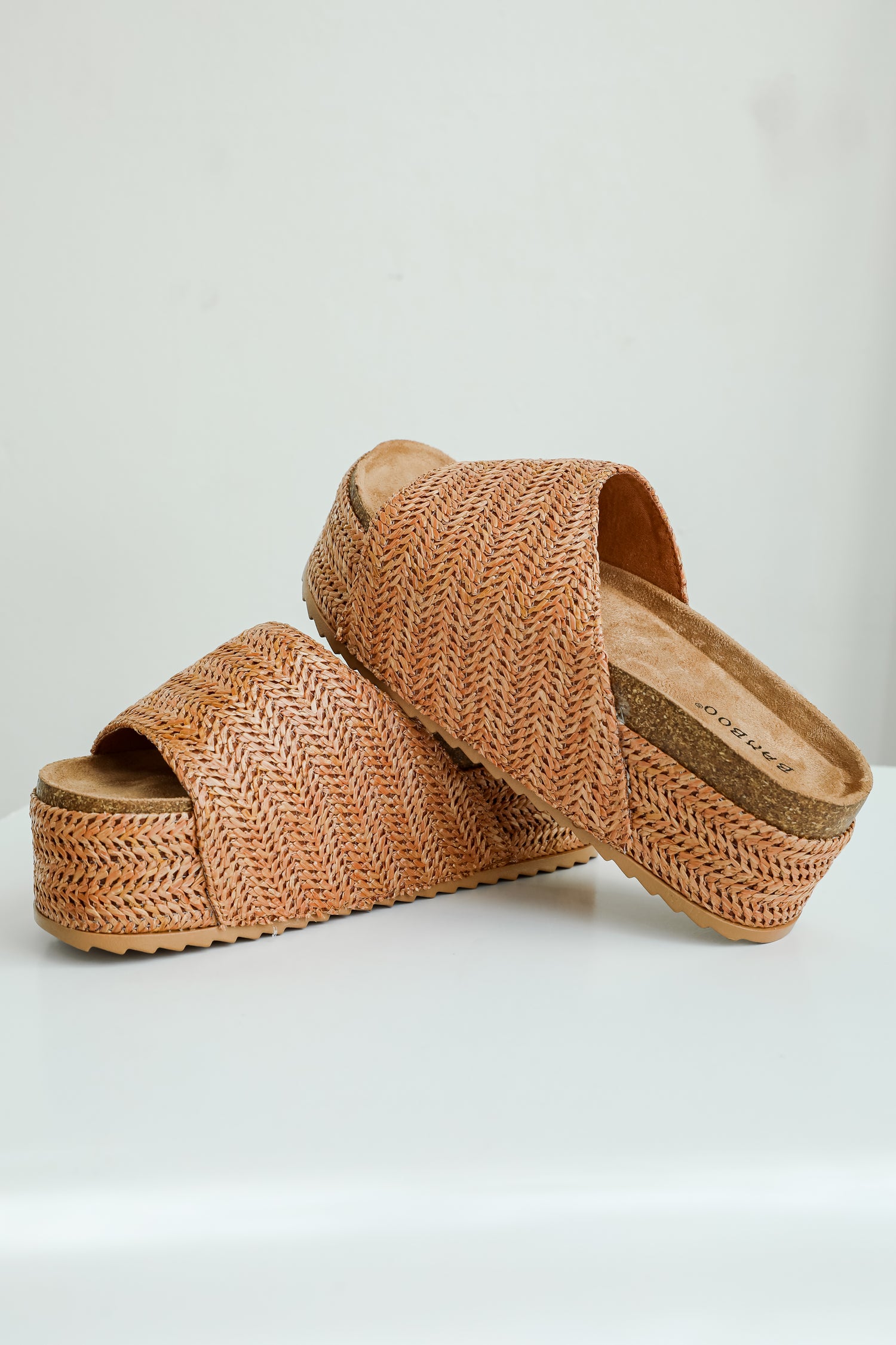 Warm Breeze Cognac Straw Platform Slide Sandals