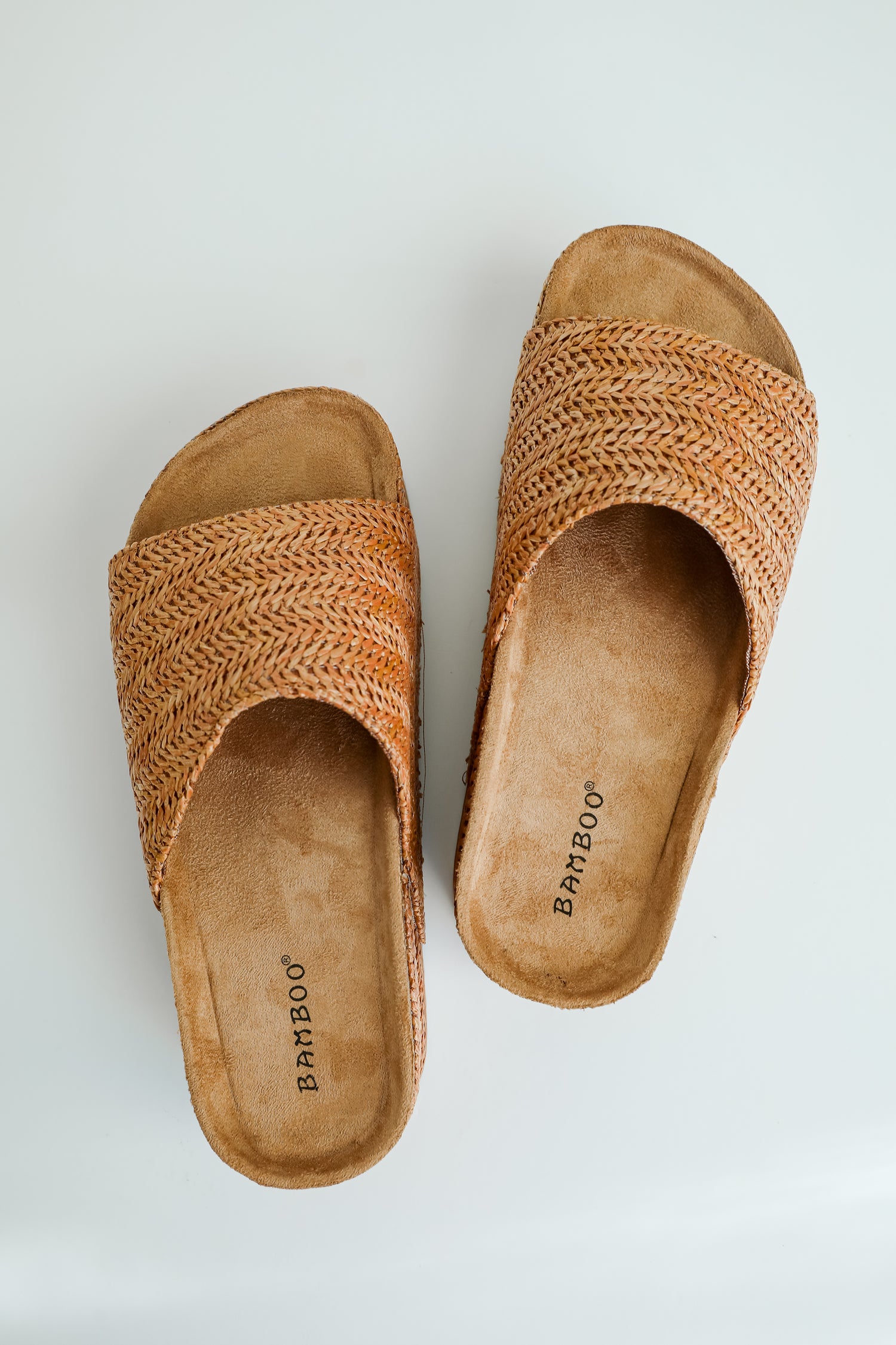 Warm Breeze Cognac Straw Platform Slide Sandals