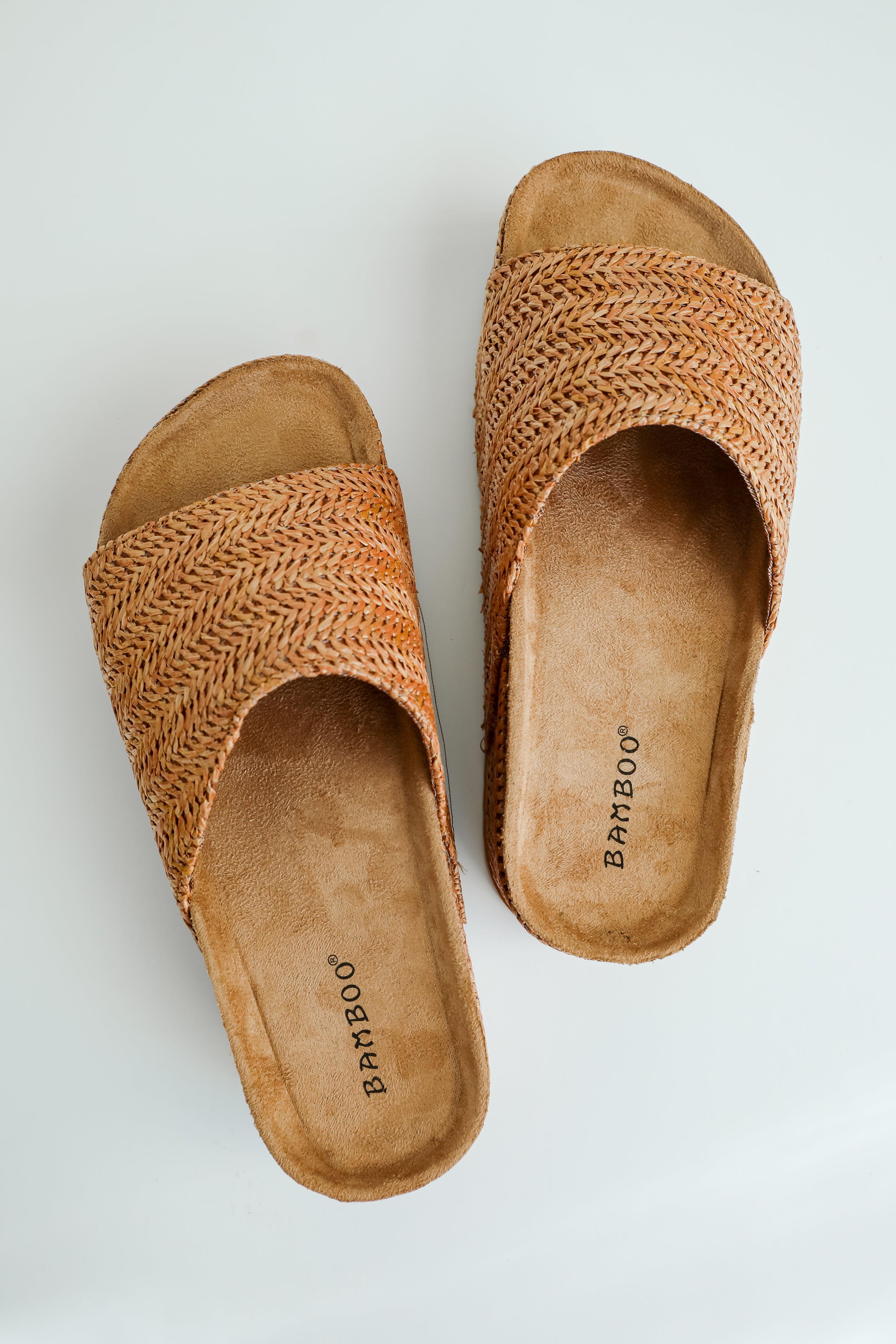 Warm Breeze Cognac Straw Platform Slide Sandals