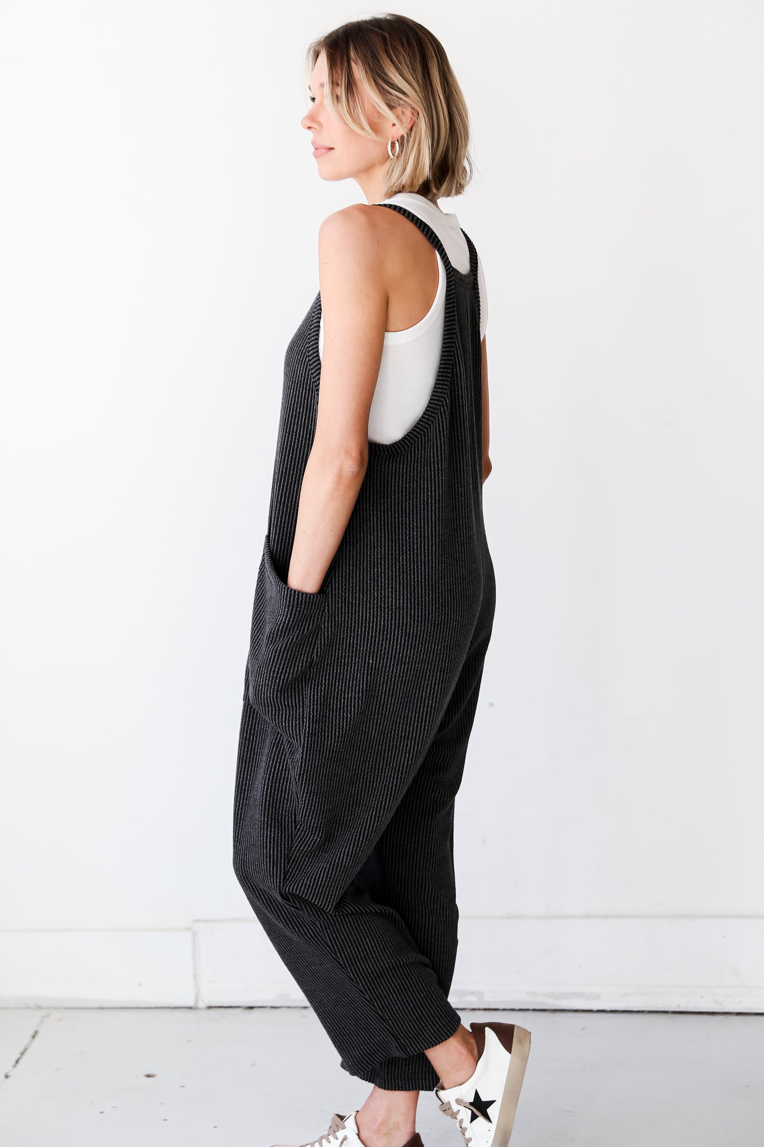 black drop crotch Corded Jumpsuit