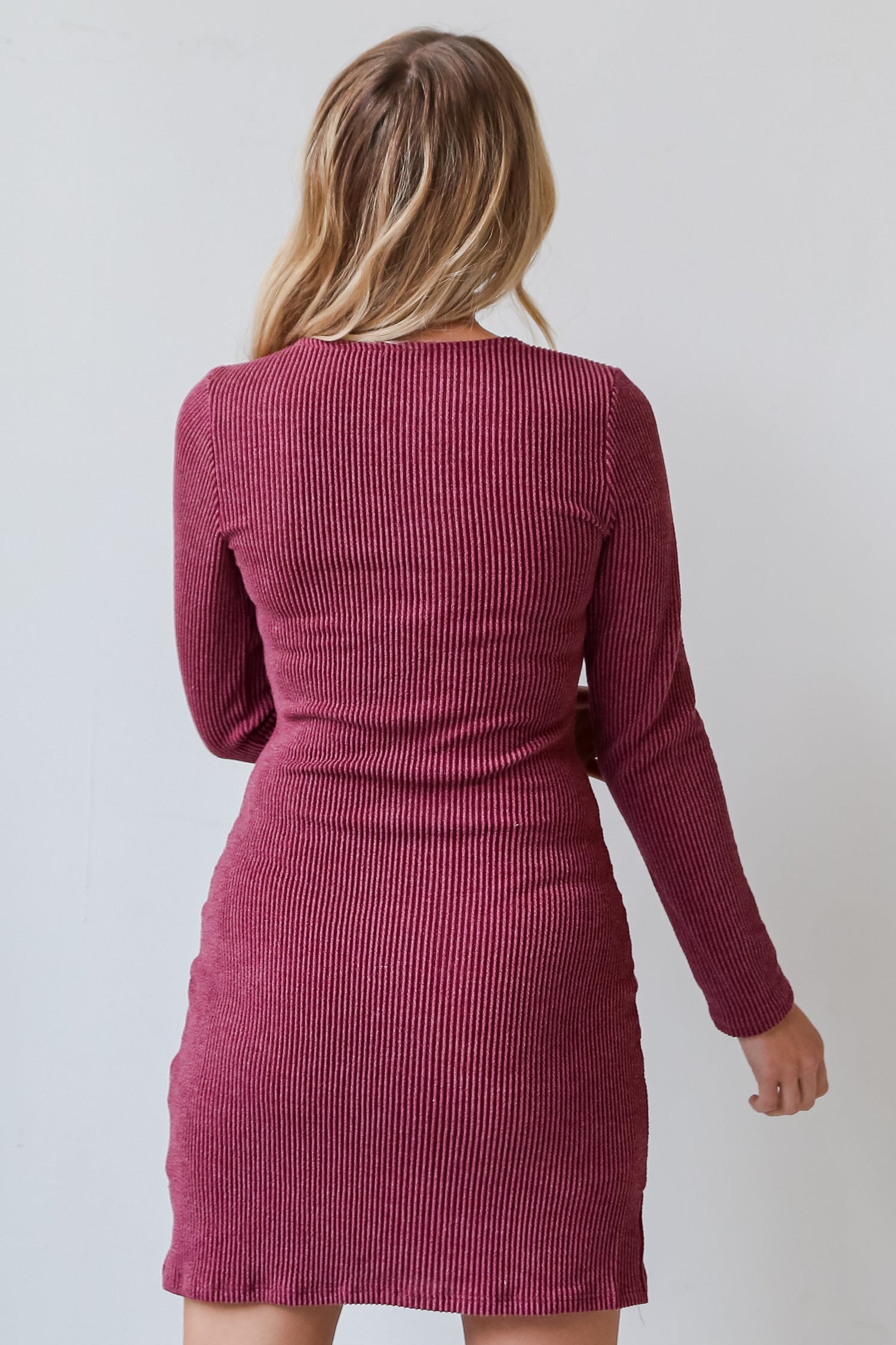 Wine Corded Mini Dress back view