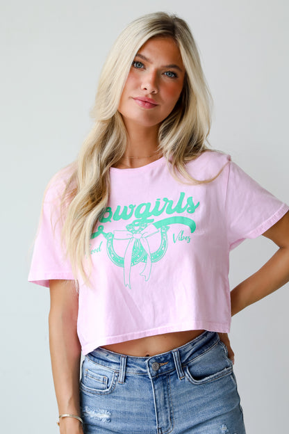 Cowgirls Good Vibes Light Pink Cropped Graphic Tee