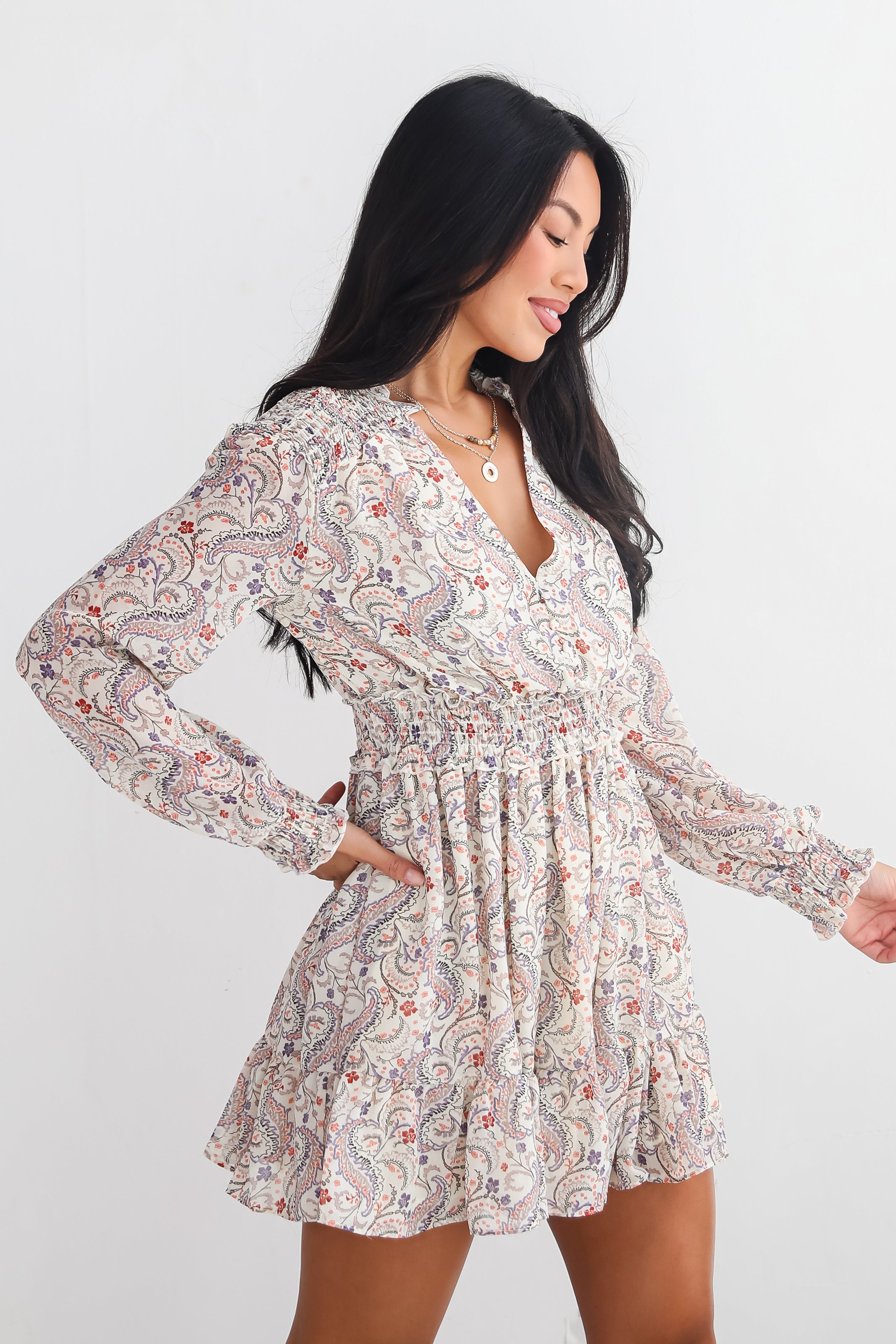 Constant Confidence Cream Paisley Floral Mini Dress