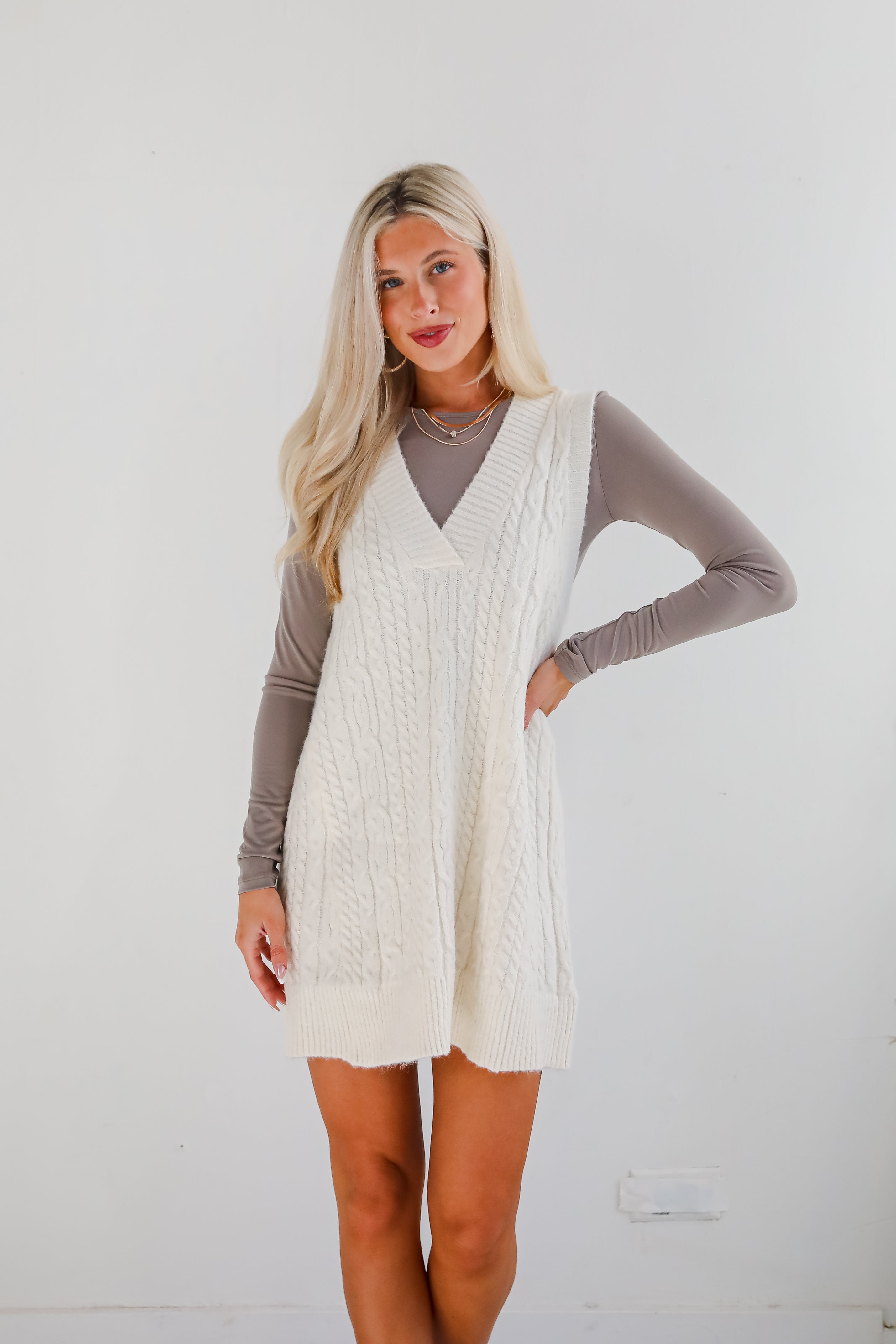 Simply Ideal Cable Knit Mini Sweater Dress