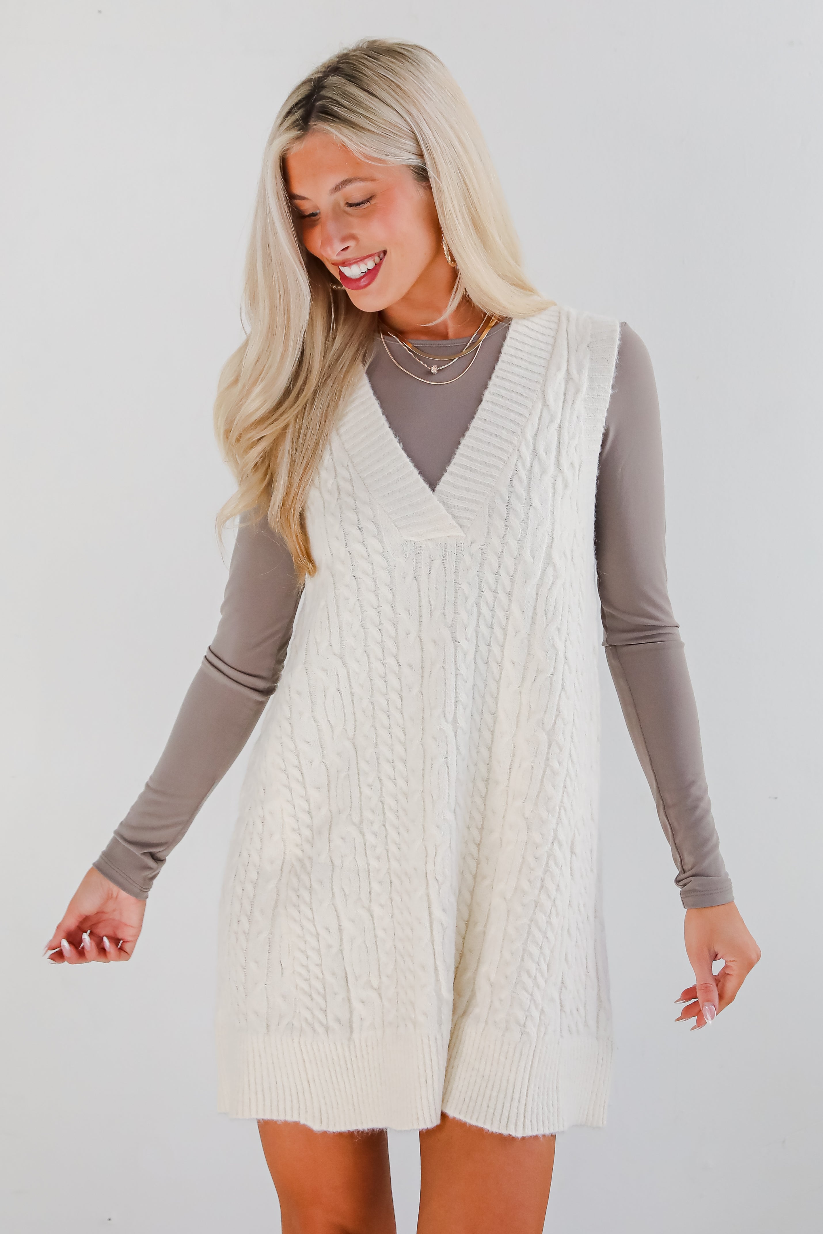 Simply Ideal Cable Knit Mini Sweater Dress