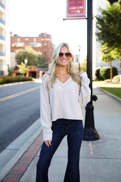 Cozy Sophisticate Cream Brushed Knit Top