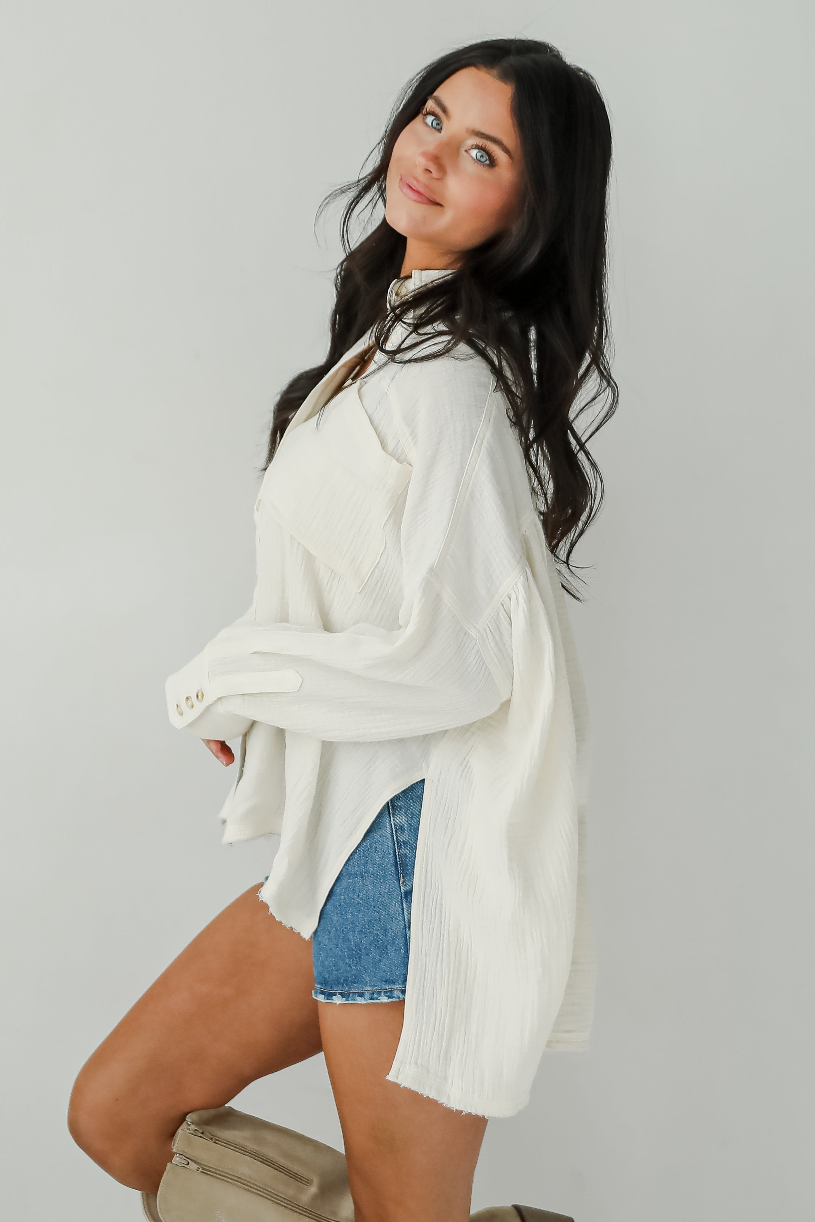 Charming Influence Cream Linen Button-Up Blouse