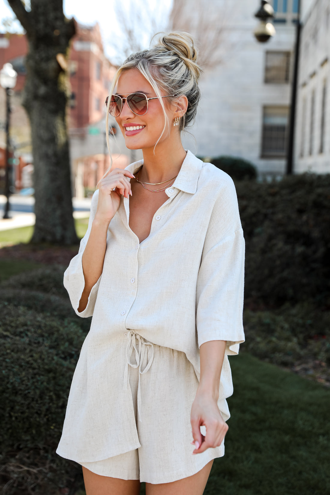 tan Linen Blouse