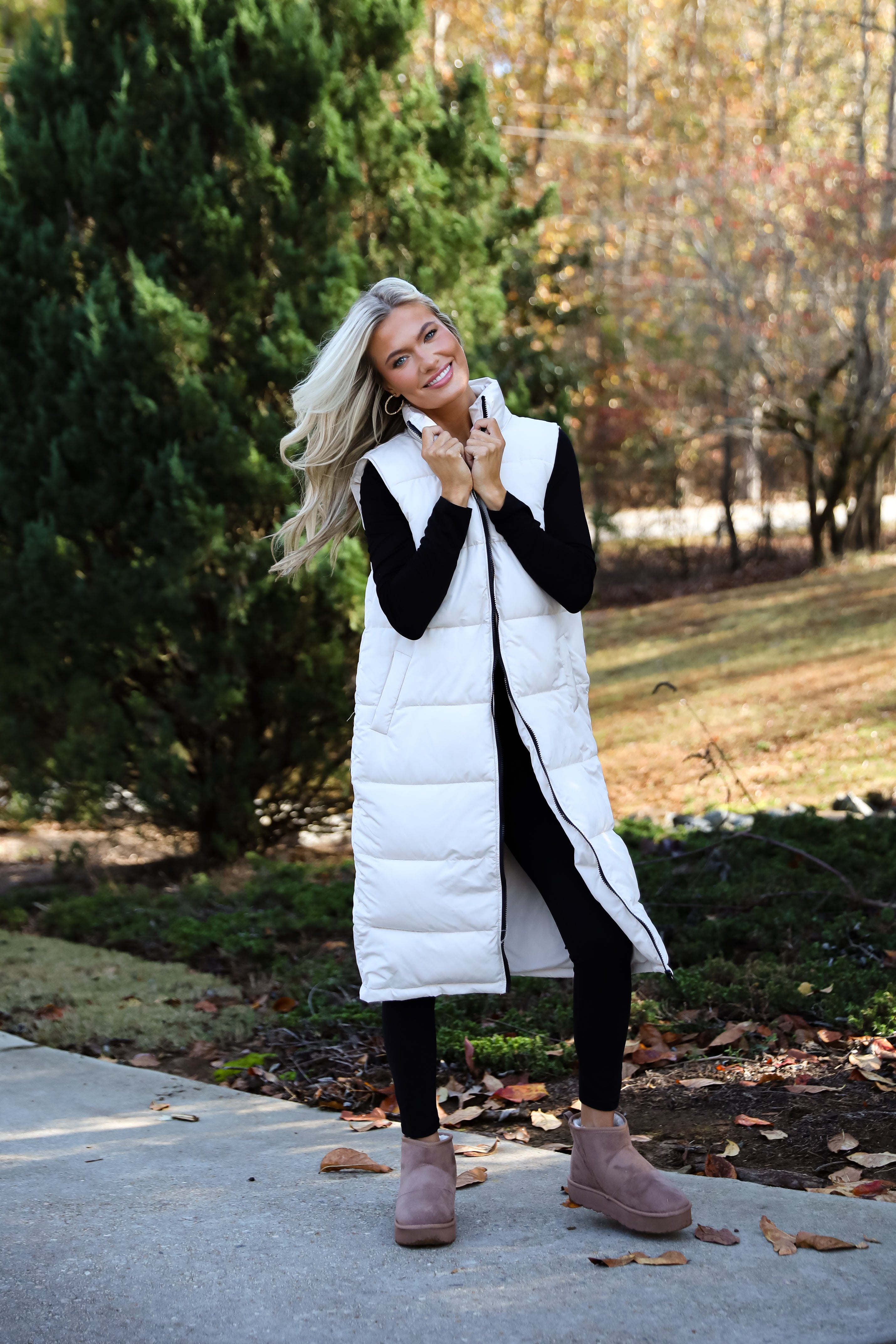 Slope Sweetie Cream Longline Puffer Vest