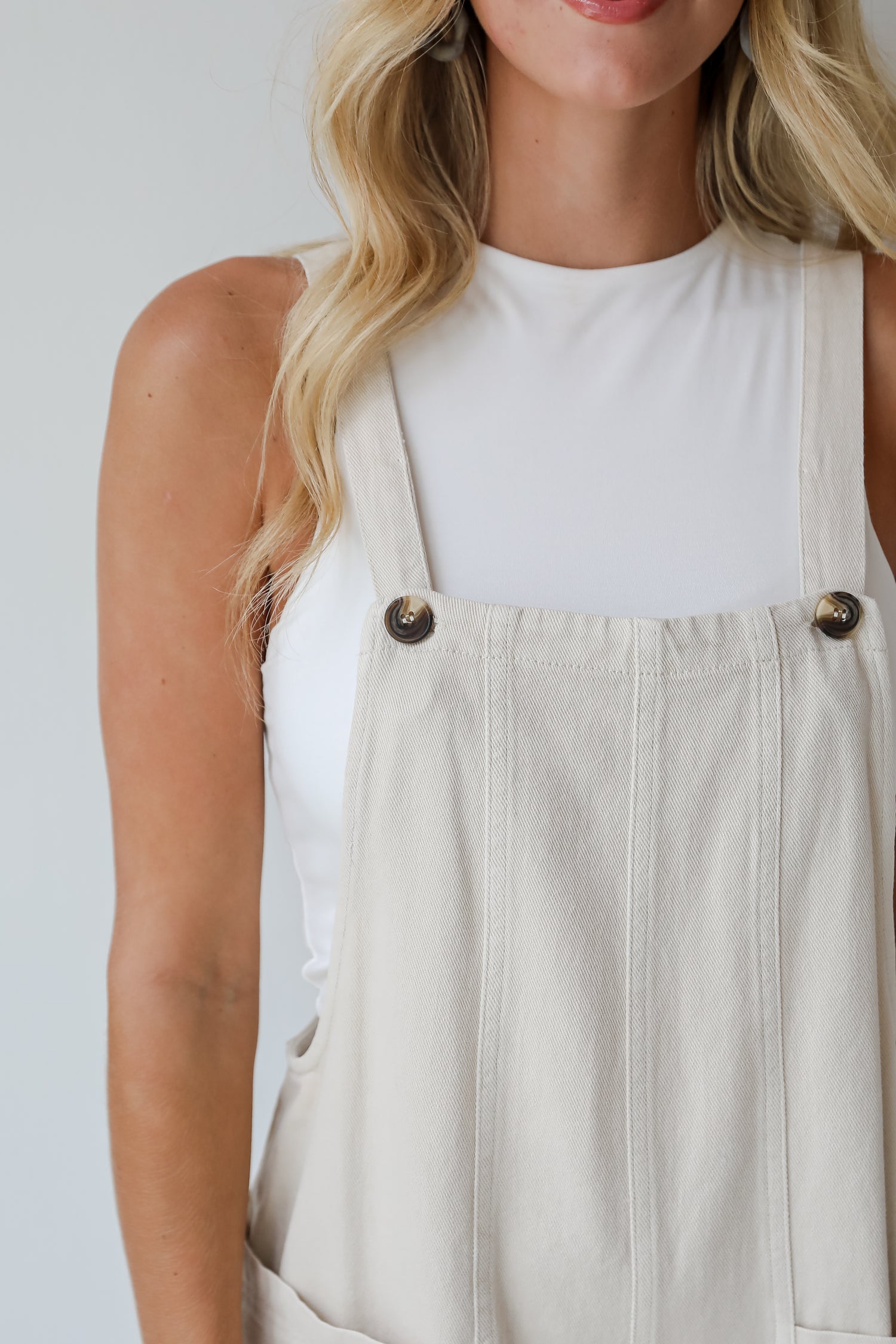 My Favorite Look Cream Denim Overall Romper