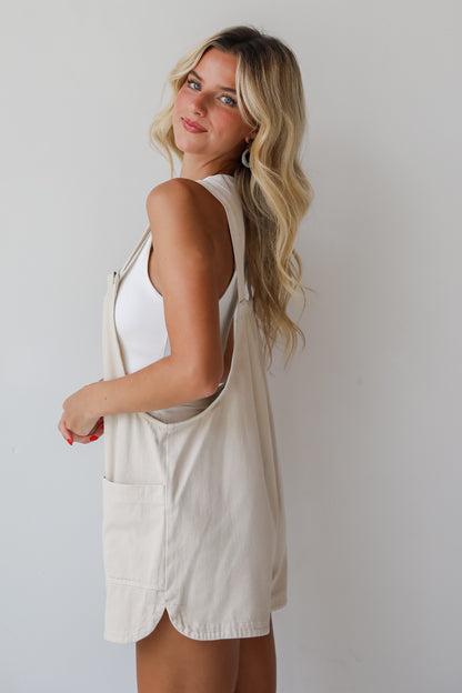 My Favorite Look Cream Denim Overall Romper